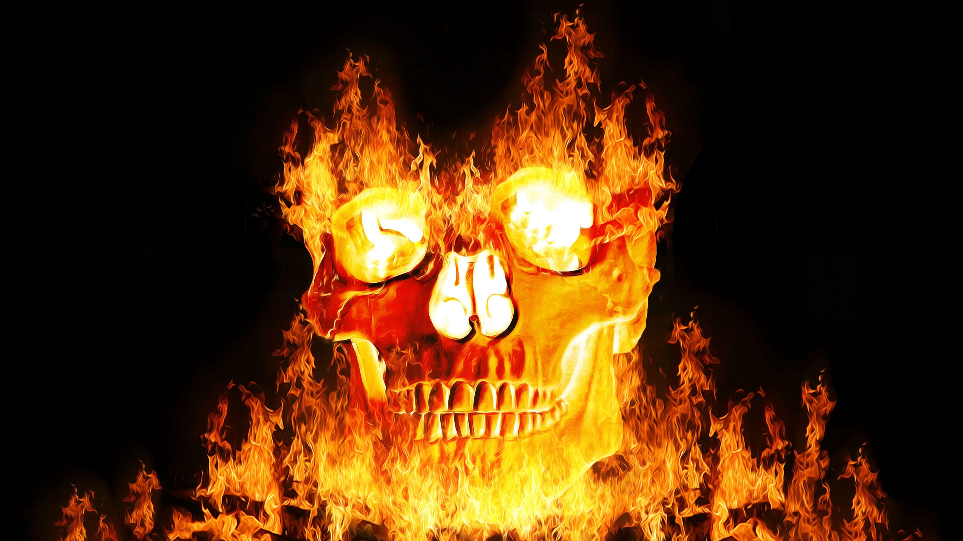 3840x2160 Wallpaper 4k skull, fire, flame, dark 4k Fire, flame, Skull