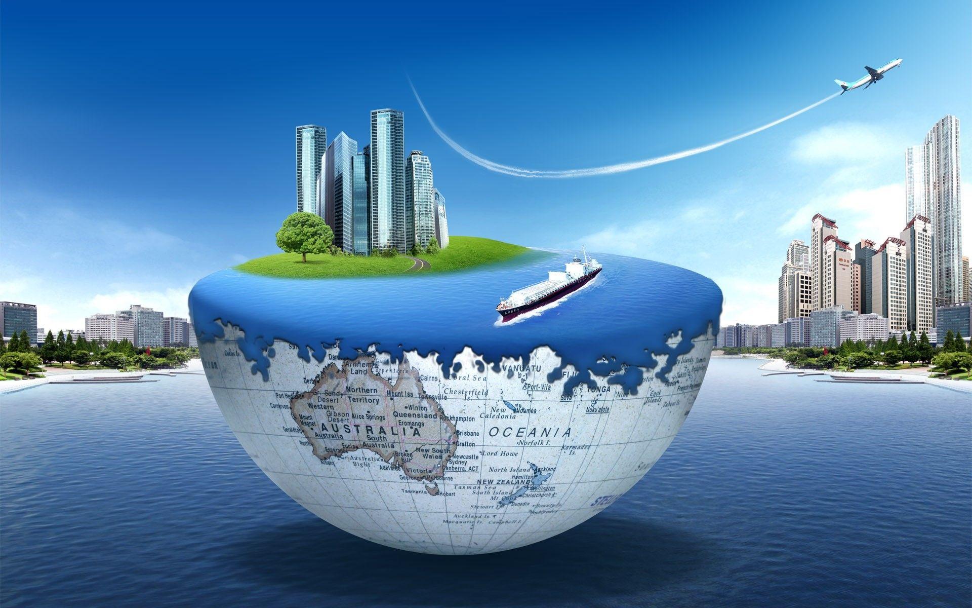 1920x1200 Earth, Globe, Plane, Ocean, City wallpaper