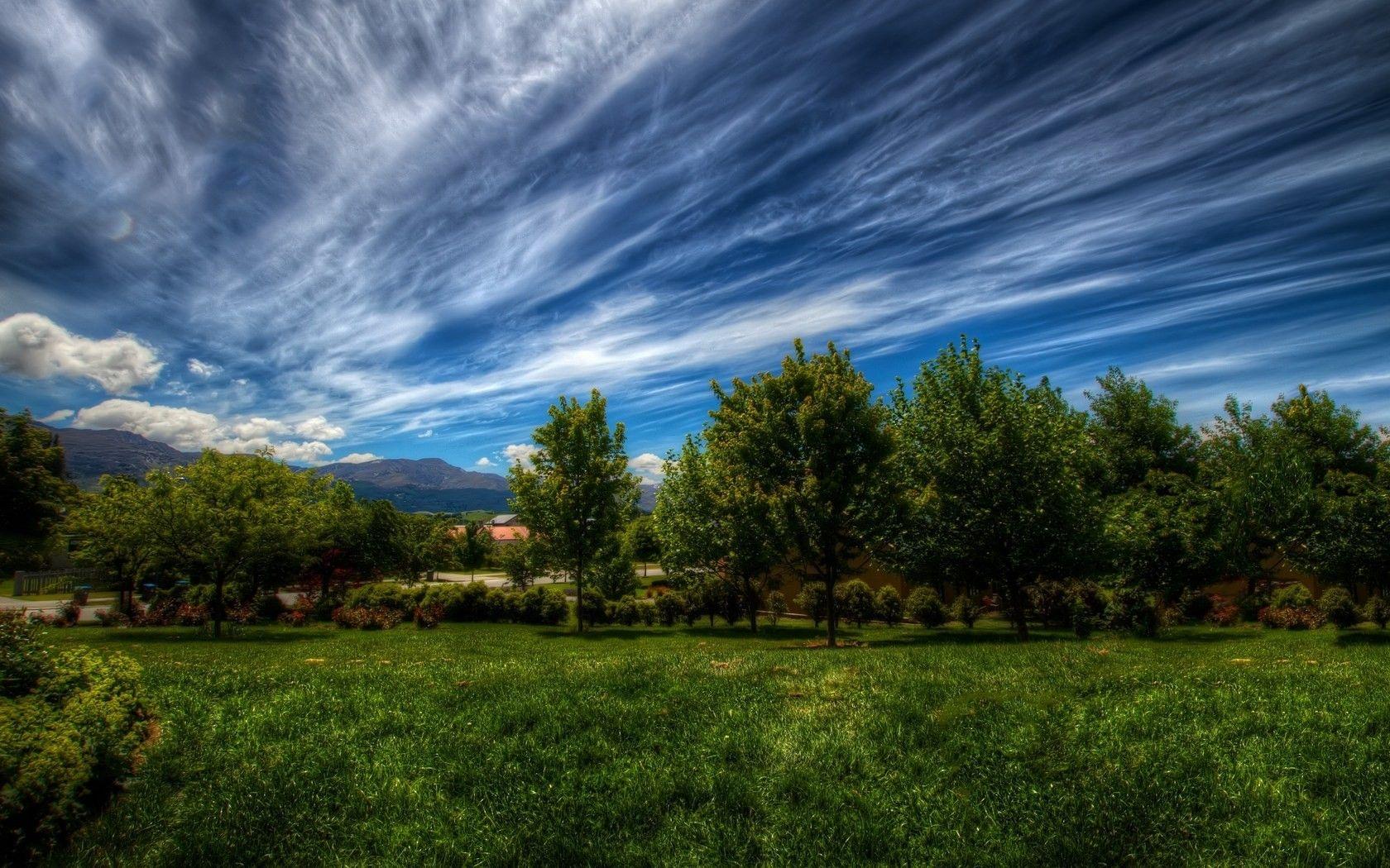 1680x1050 1680x1050 Clouds, Sky, Summer, Dark blue, Green, White, Trees, Garden wallpaper JPG