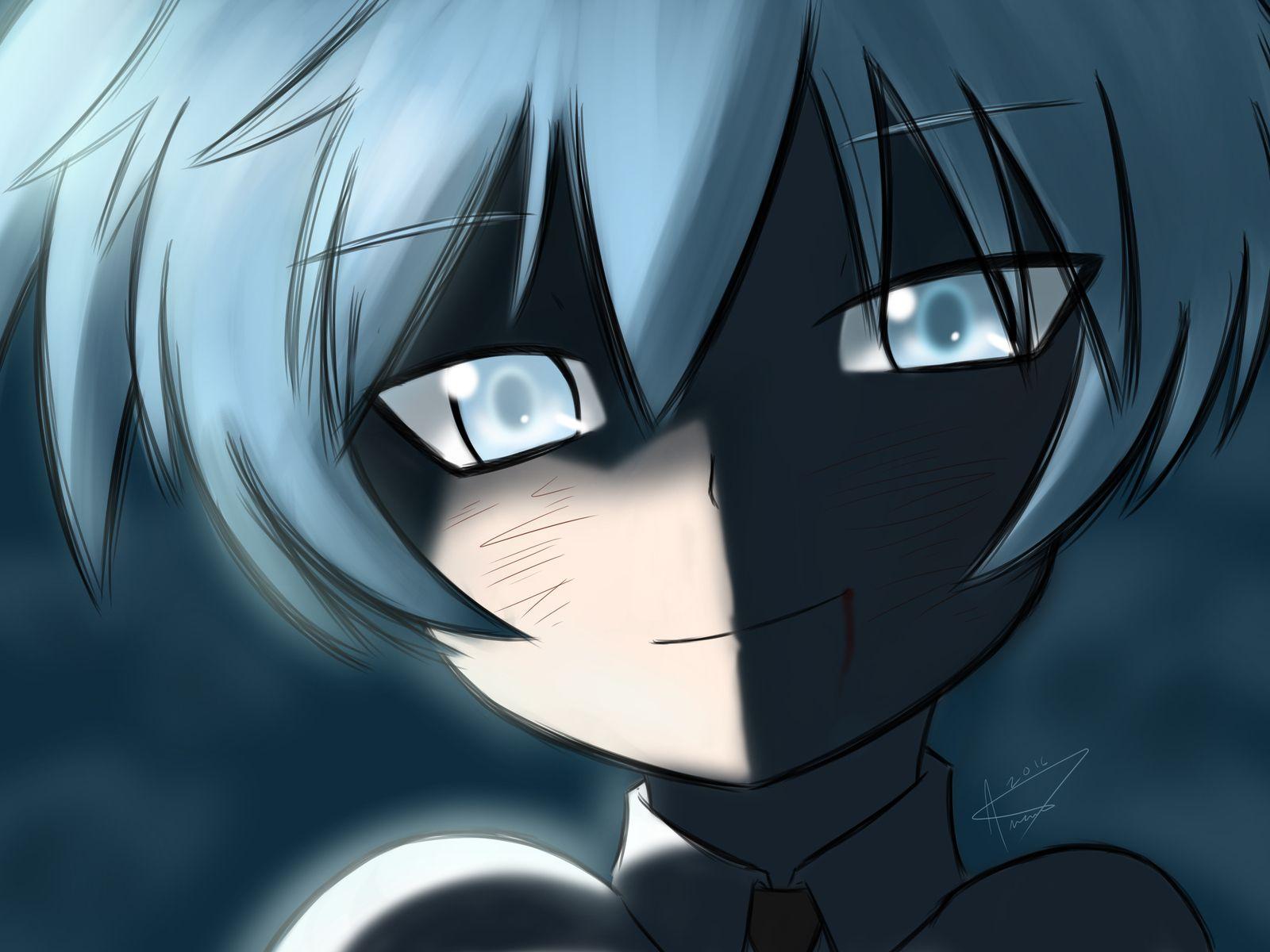 1600x1200 assassination classroom wallpaper, facial expression, cartoon, anime, cg artwork, mouth, sky, black hair, fictional character, monochrome, smile