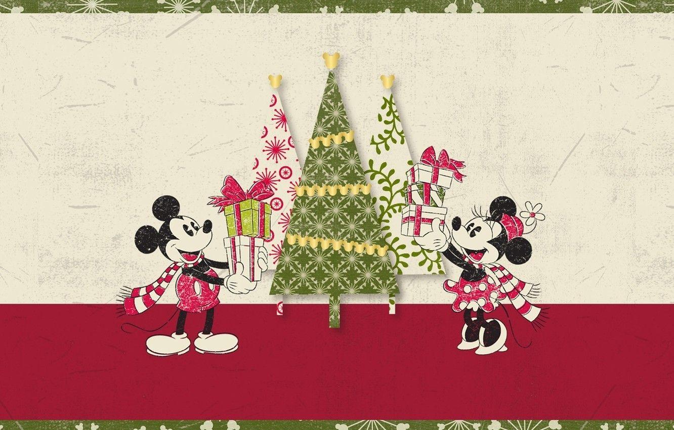 1332x850 Wallpaper tree, Christmas, gifts, Mickey Mouse, Mickey Mouse, Minnie image for desktop, section новый год