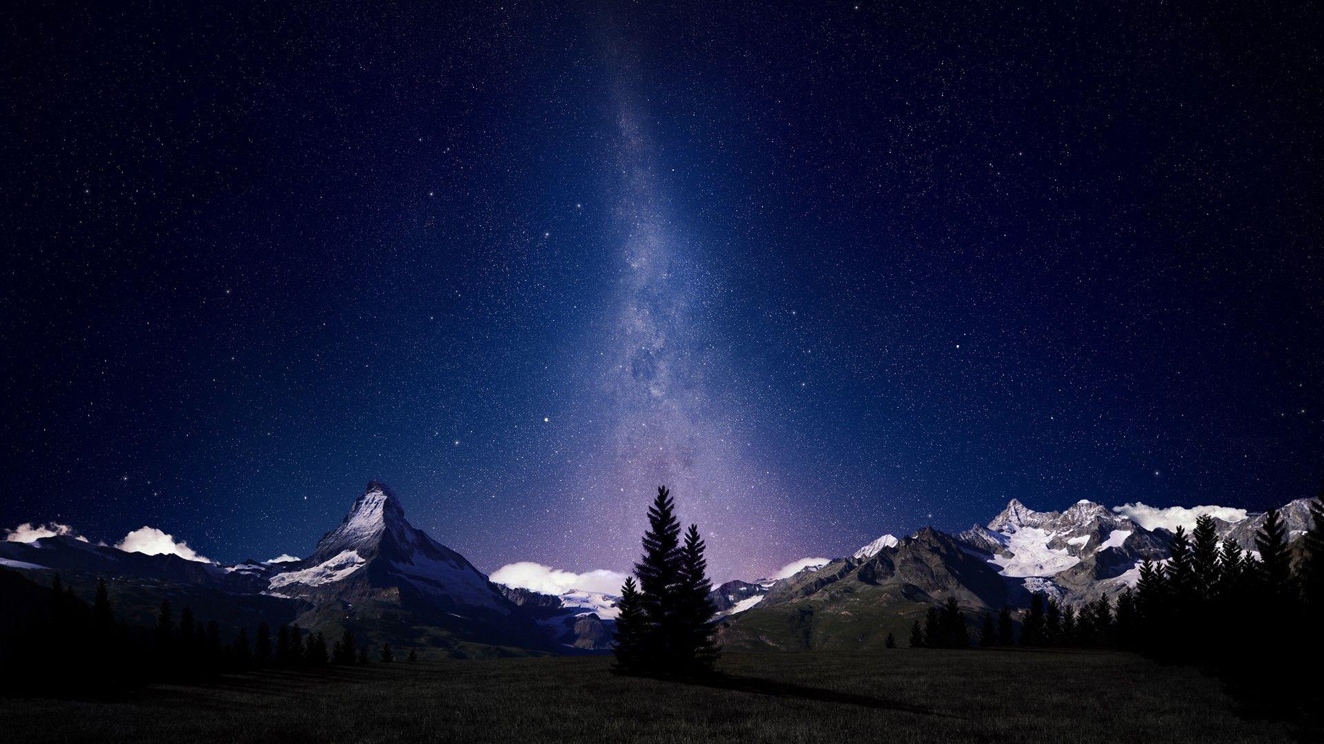 1920x1080 1920x1080 starry night mountain stars trees sky wallpaper JPG 476 kB