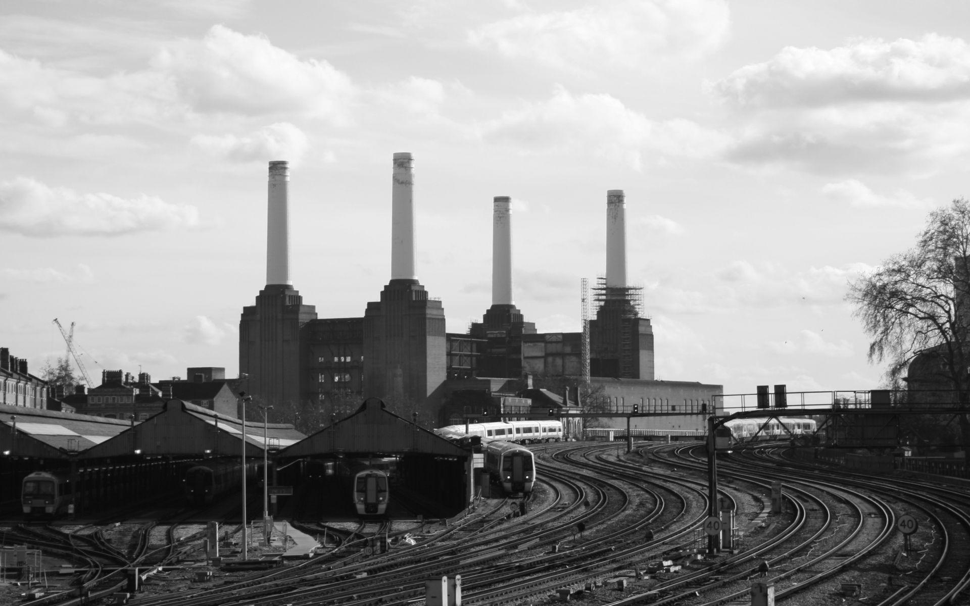 1920x1200 railroad, Tracks, Power, Plants, Industrial, Plants, Battersea, Black Wallpaper HD / Desktop and Mobile Background