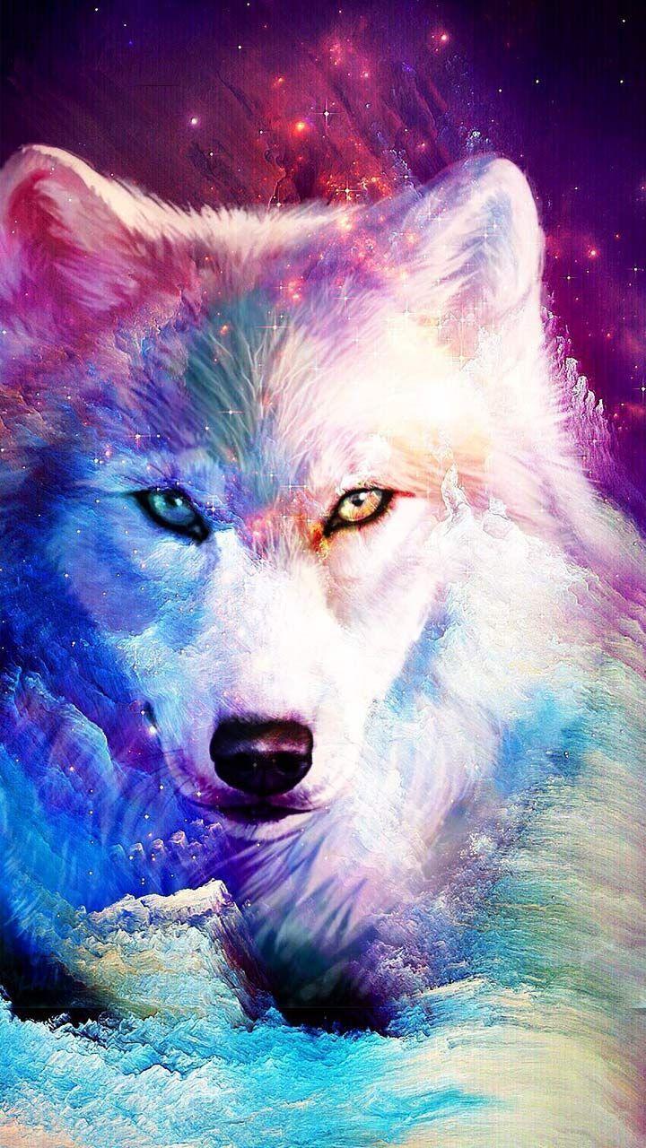 720x1280 Galaxy Wolf Rainbow Wallpaper