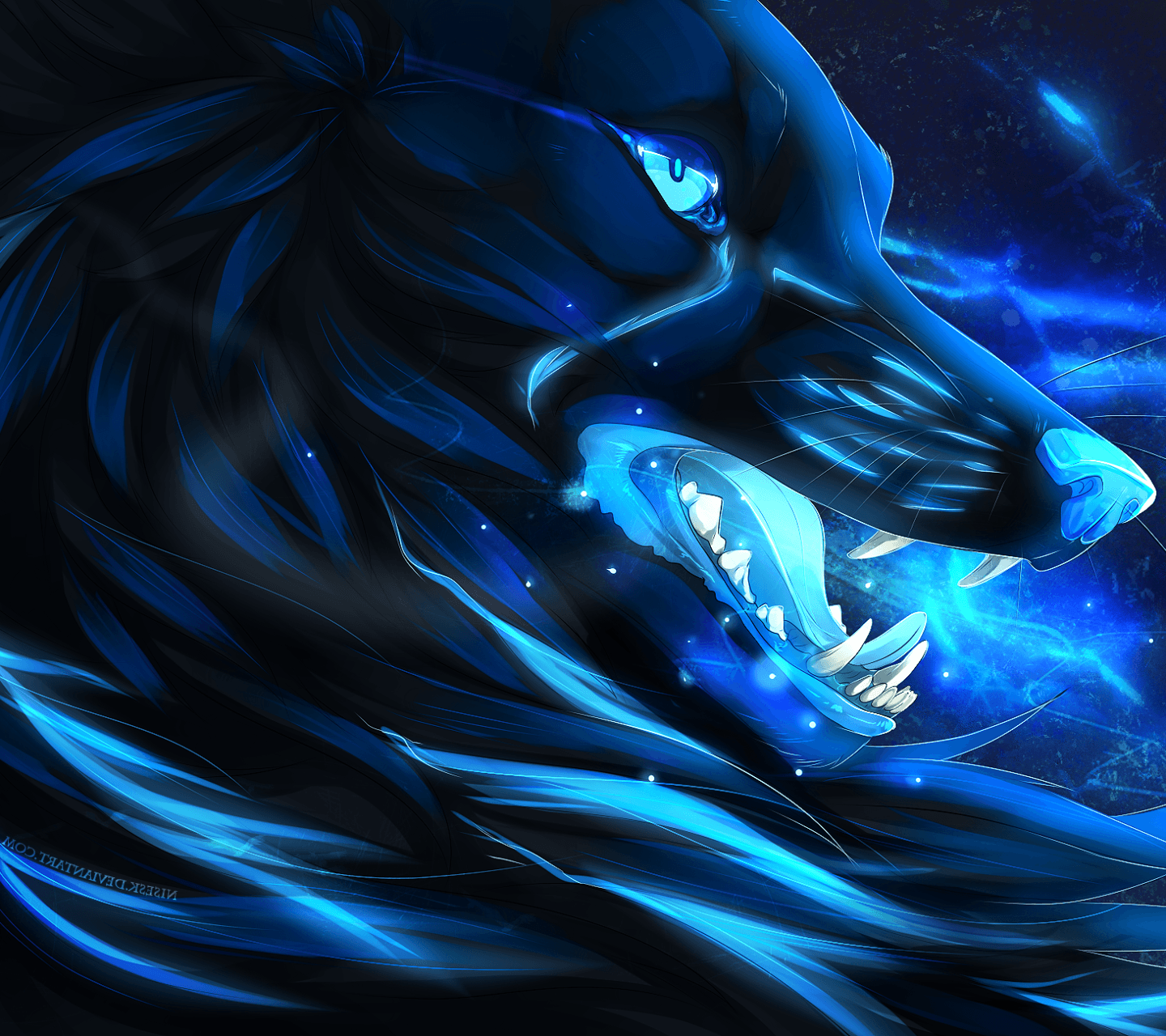 1440x1280 Neon Galaxy Wolf Phone Wallpaper .