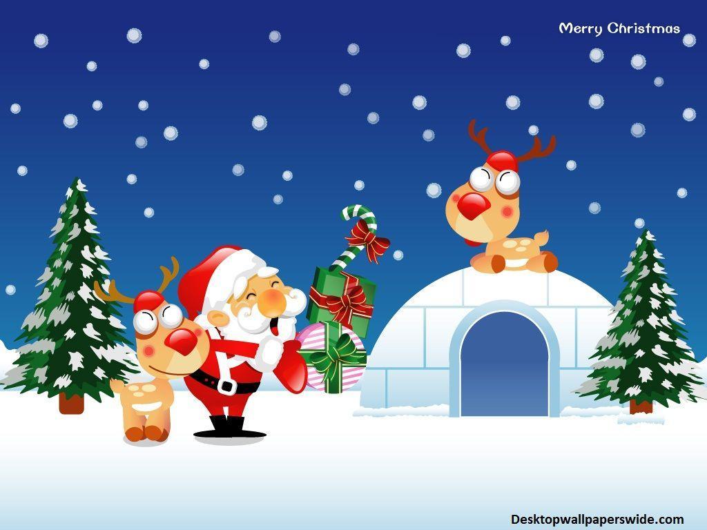 1024x768 Merry Christmas Cartoons Wallpaper