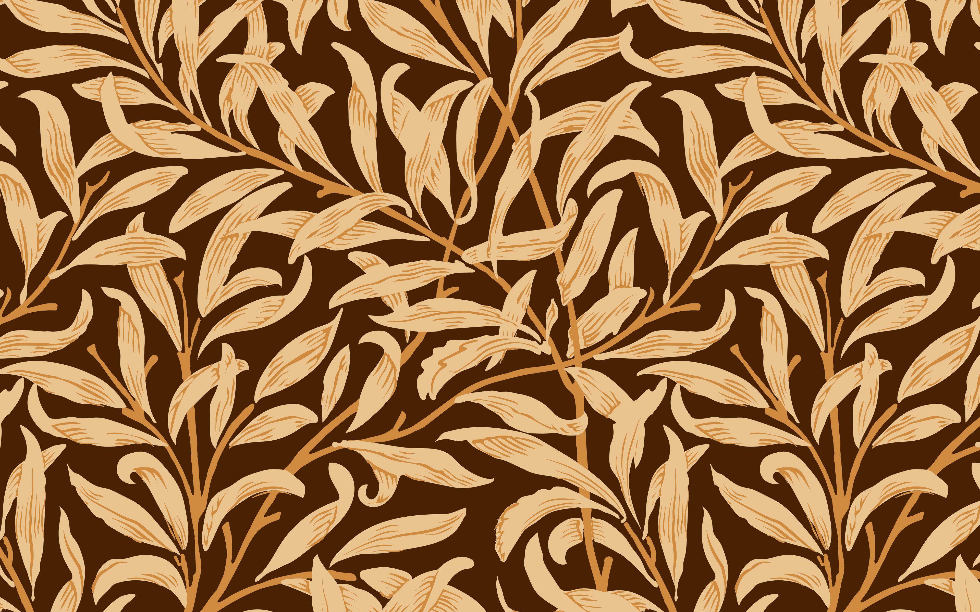 3840x2400 Download wallpaper brown floral background, 4k, brown background, vintage floral pattern, brown vintage background, floral patterns, brown damask pattern, brown retro background, floral vintage pattern, vintage background for desktop