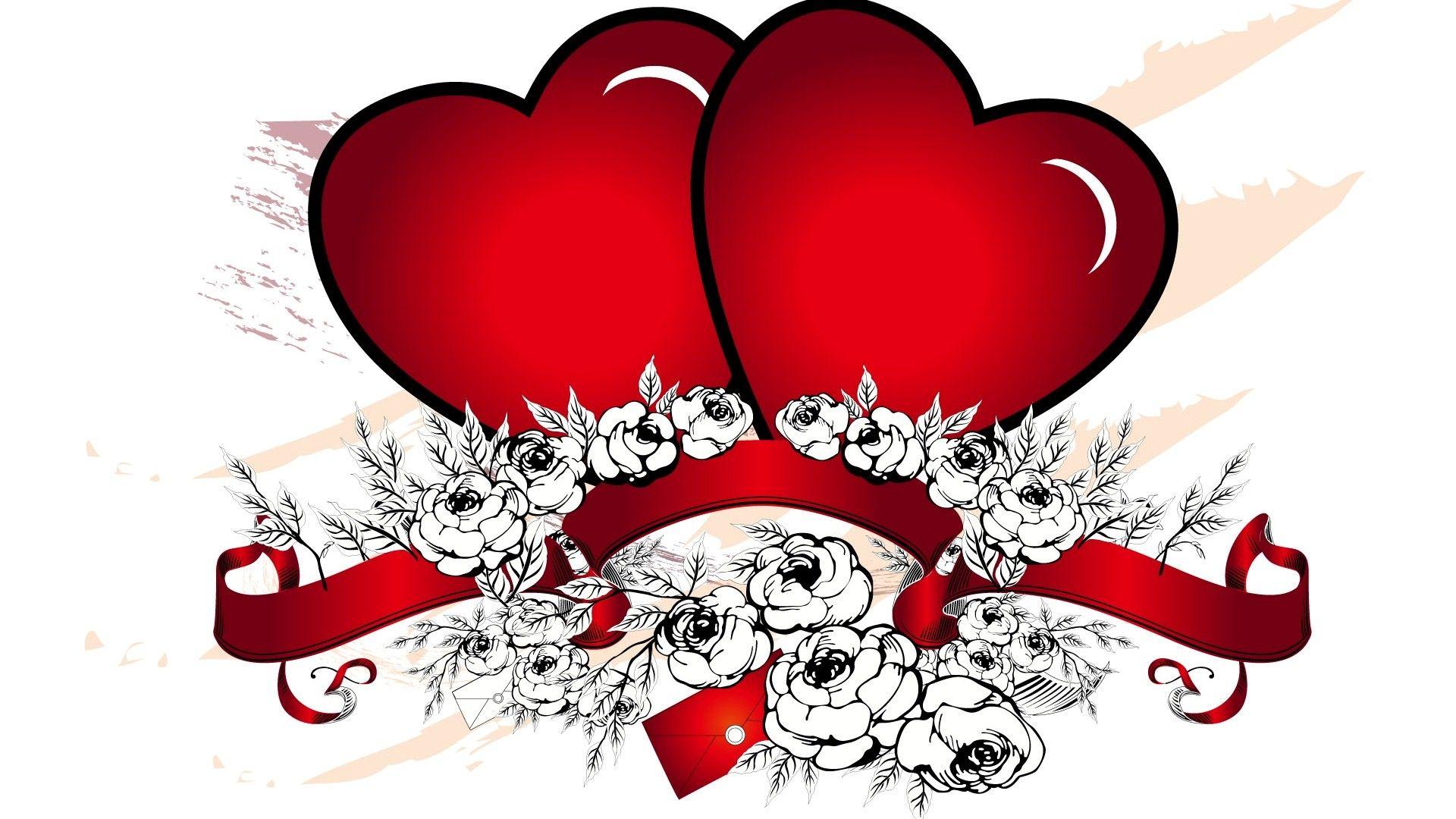 1920x1080 Beautiful Two Red Heart Vector Design HD Laptop Background And K Love HD Wallpaper