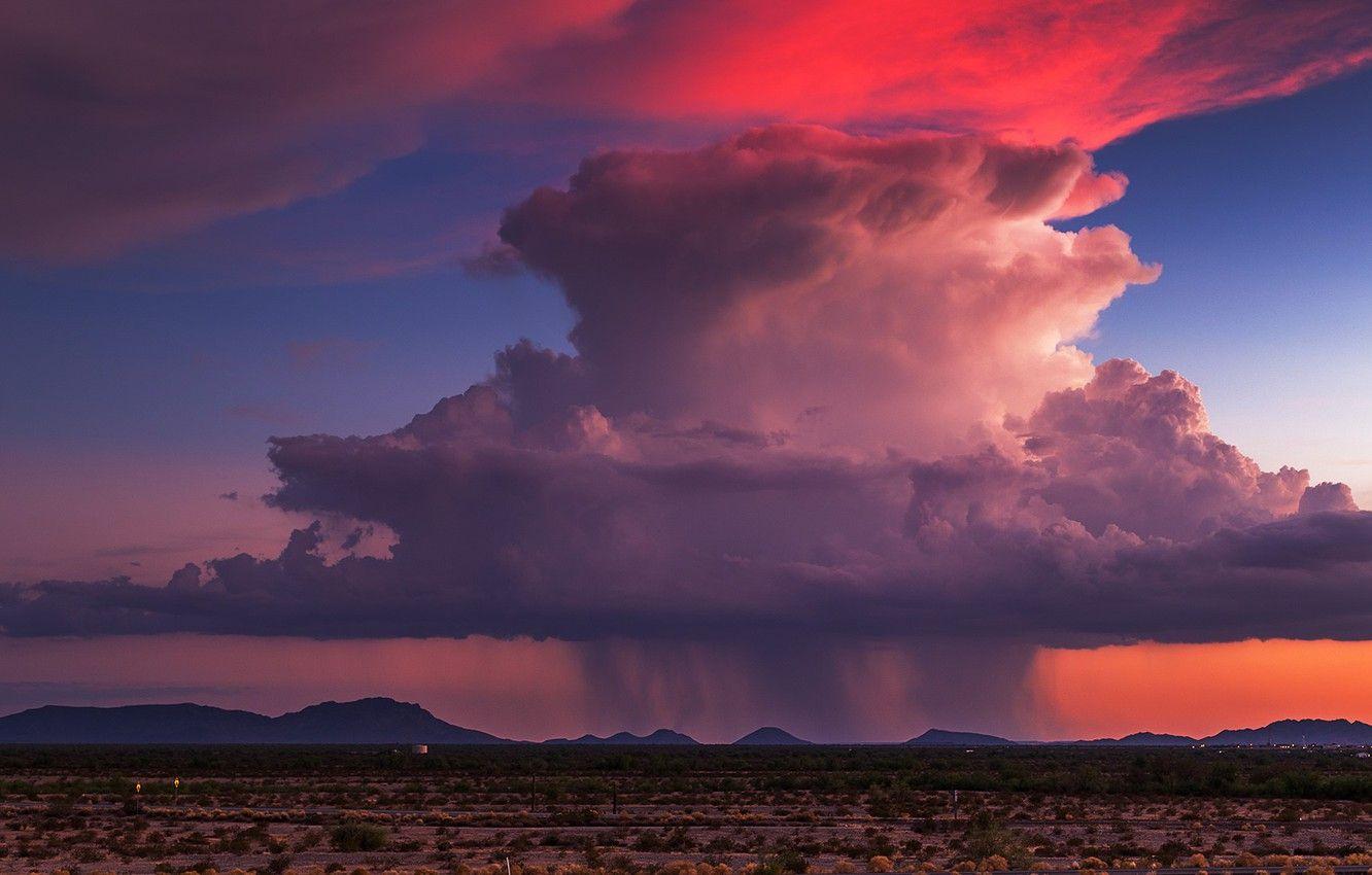 1332x850 Wallpaper lights, USA, twilight, rain, sky, nature, sunset, Arizona, clouds, mountain, signboard, landascape image for desktop, section пейзажи