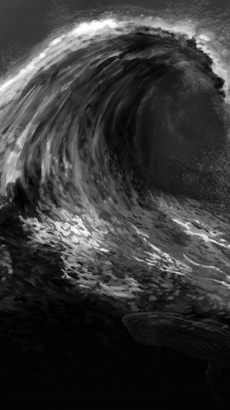 750x1334 iPhone wallpaper. wave dark bw whale art illust