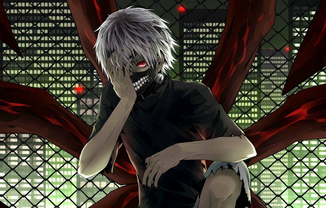 1332x850 Wallpaper mesh, mask, guy, anime, art, red eye, Tokyo ghoul, Tokyo Ghoul, Ken Kanek, kagune image for desktop, section прочее