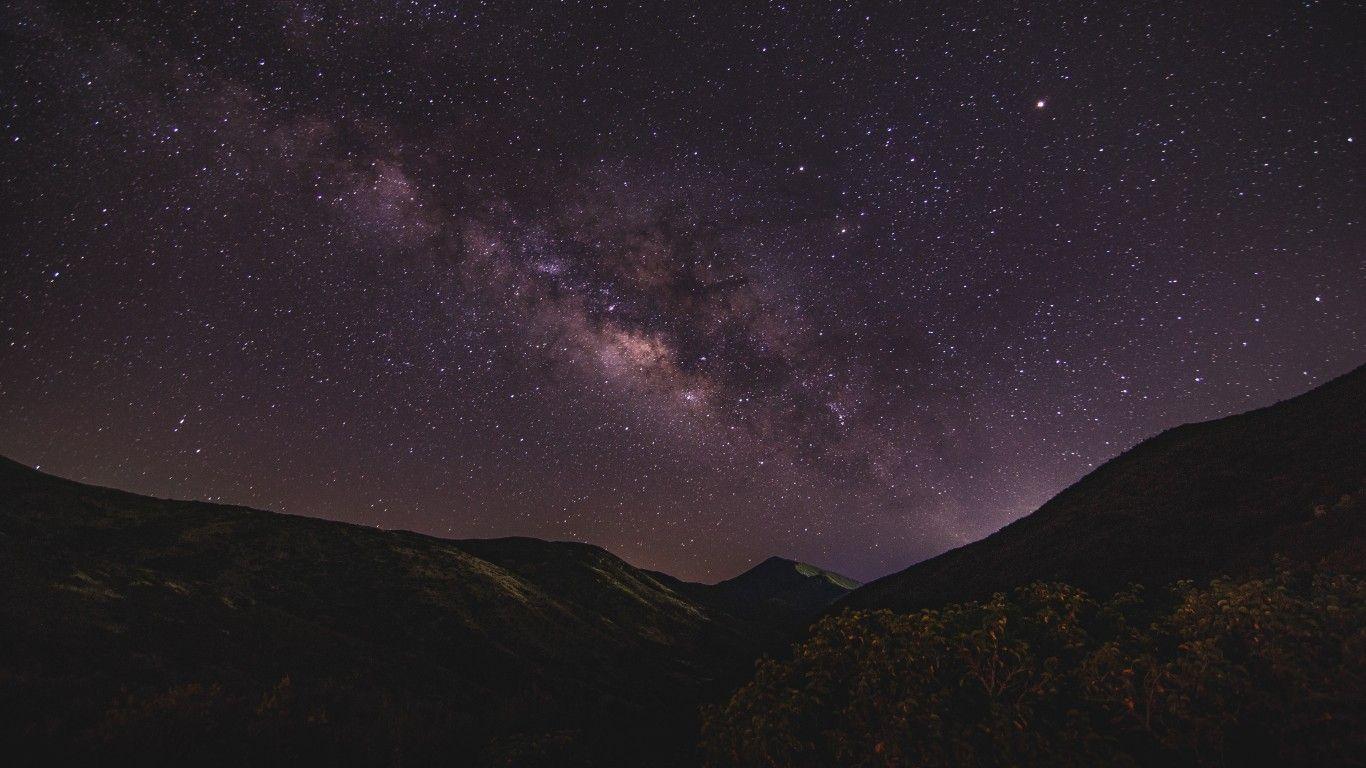 1366x768 Download 1366x768 Sky, Stars, Night, Mountain, Scenic, Hills Wallpaper for Laptop, Notebook