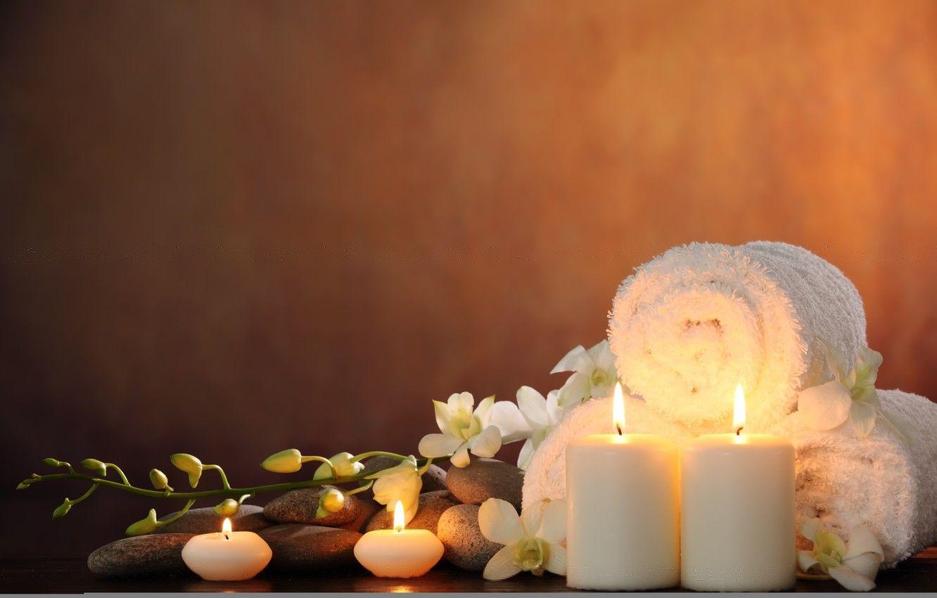 1332x850 Wallpaper flowers, candles, flowers, Spa, Spa, candles, Spa stones, Spa stones, white Orchid, white Orchid image for desktop, section разное