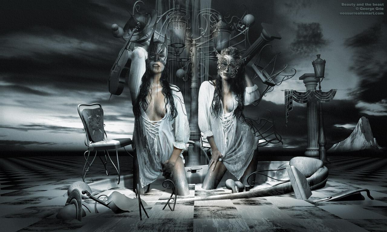 1280x768 Beauty And The Beast; Dissociative Identity Disorder: Surreal Art Print, Poster, Book, Desktop Wallpaper