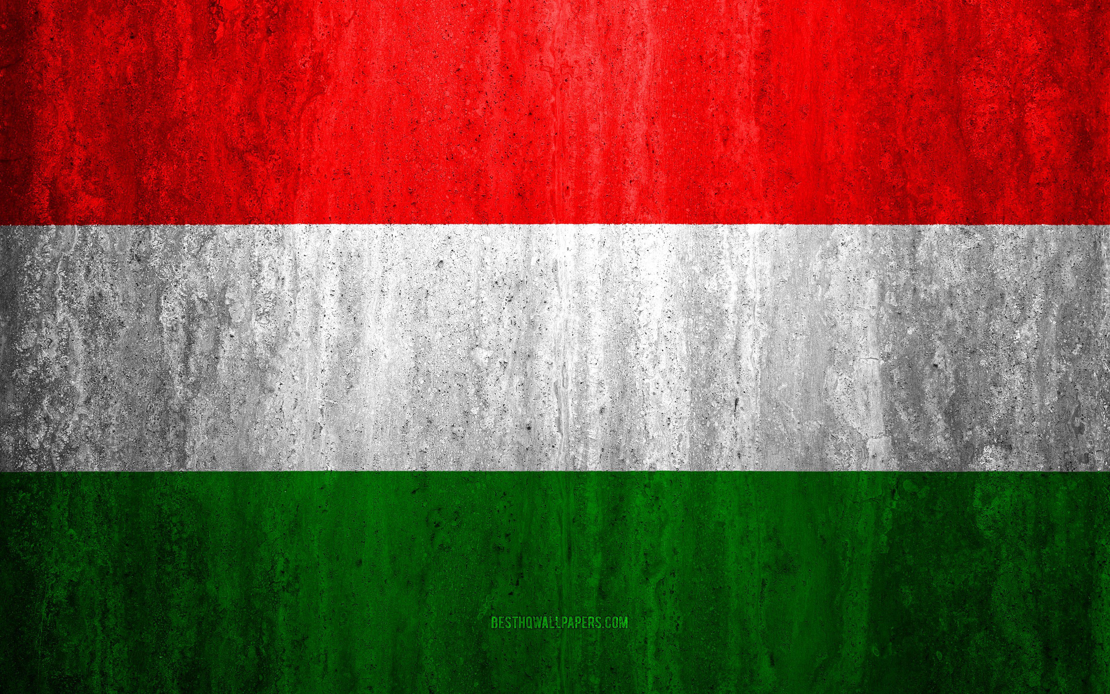 3840x2400 Download wallpaper Flag of Hungary, 4k, stone background, grunge flag, Europe, Hungary flag, grunge art, national symbols, Hungary, stone texture for desktop with resolution 3840x2400. High Quality HD picture wallpaper