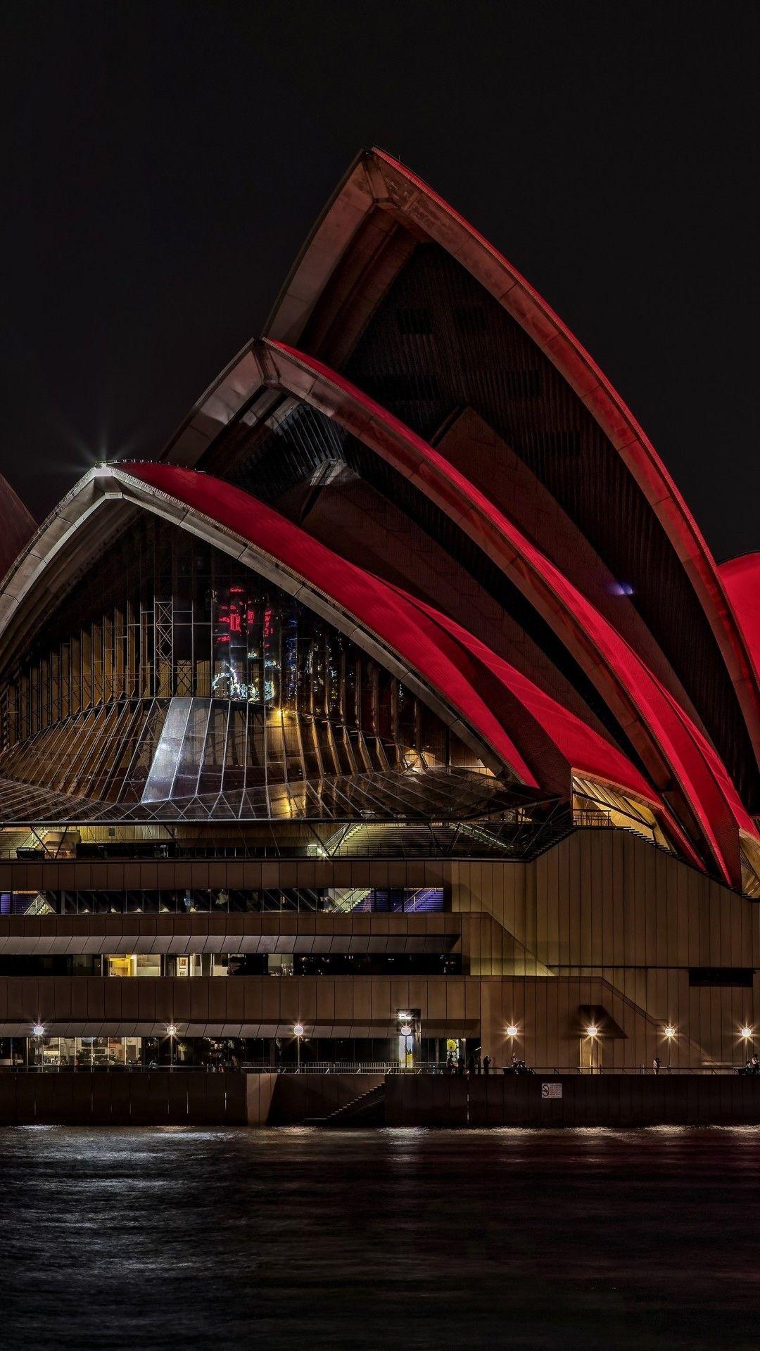1080x1920 Download 1080x1920 Australia, Sydney, Opera House, Red Lights, Water, Building, Architecture Wallpaper for iPhone iPhone 7 Plus, iPhone 6+, Sony Xperia Z, HTC One