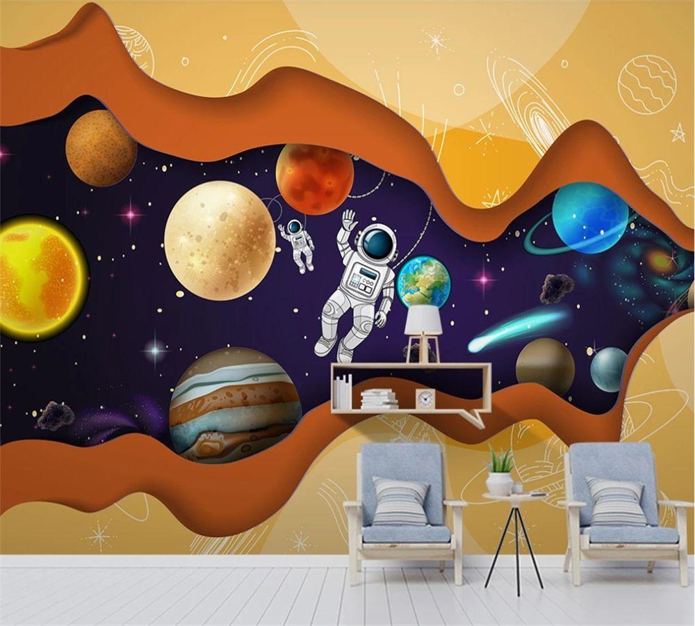 1000x900 Custom 3D wallpaper mural starry sky astronaut space science and technology cartoon cartoon children's room background wall. Fabric & Textile Wallcoverings