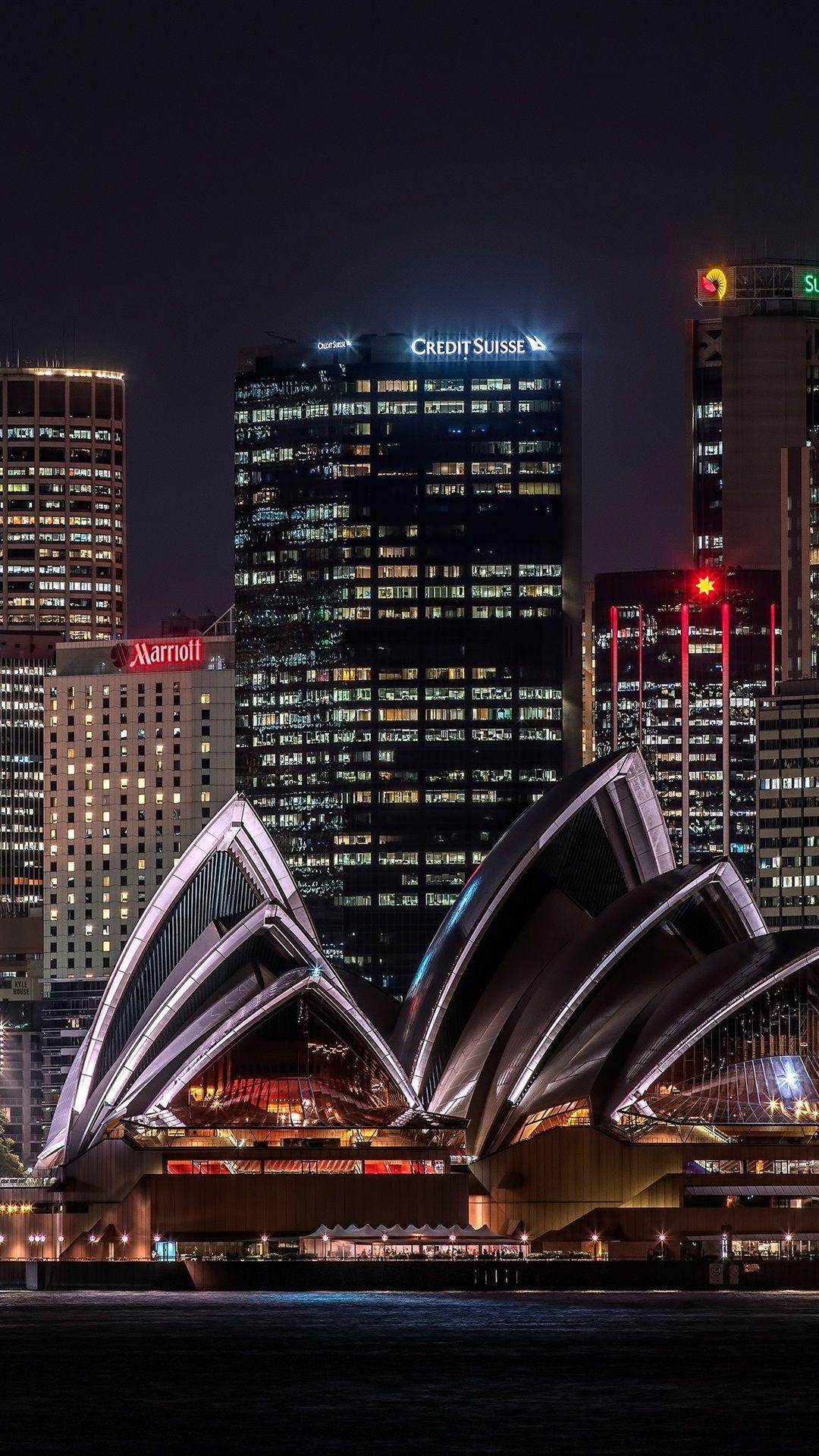 1080x1920 Wallpaper Australia, Sydney, opera house, skyscrapers, illumination, night 3840x2160 UHD 4K Picture, Image