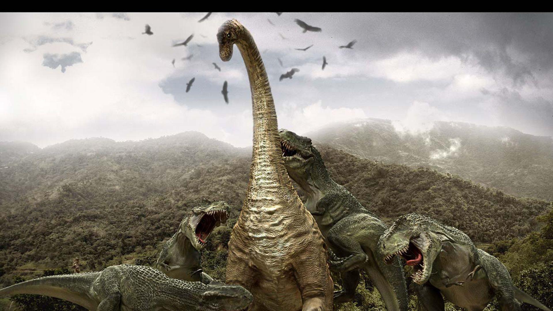 1920x1080 Brontosaurus Tyrannosaurus Attack HD Dinosaur Wallpaper