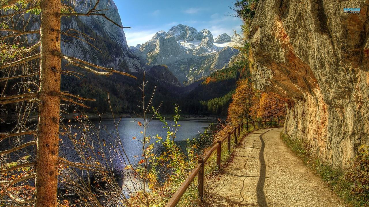 1280x720 Mountain road, lake, summer, nature wallpaper. Mountain road, lake, summer, nature