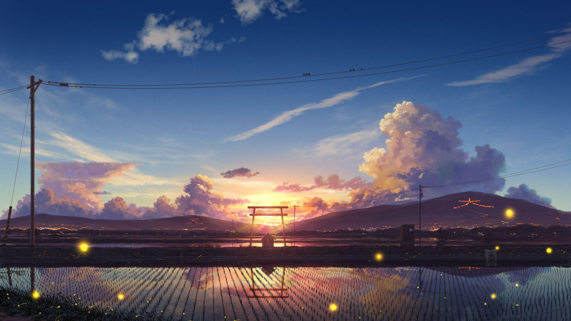 1920x1080 Desktop wallpaper farms, landscape, village, sunset, anime, HD image, picture, background, c16515