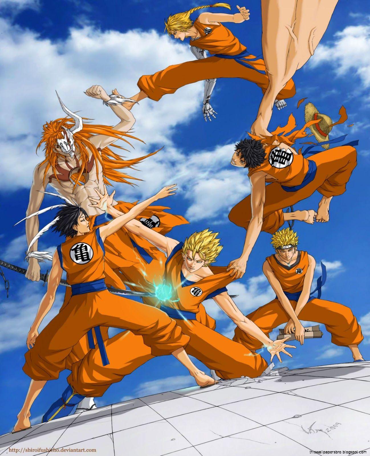1298x1600 Goku Naruto Luffy Ichigo Wallpaper