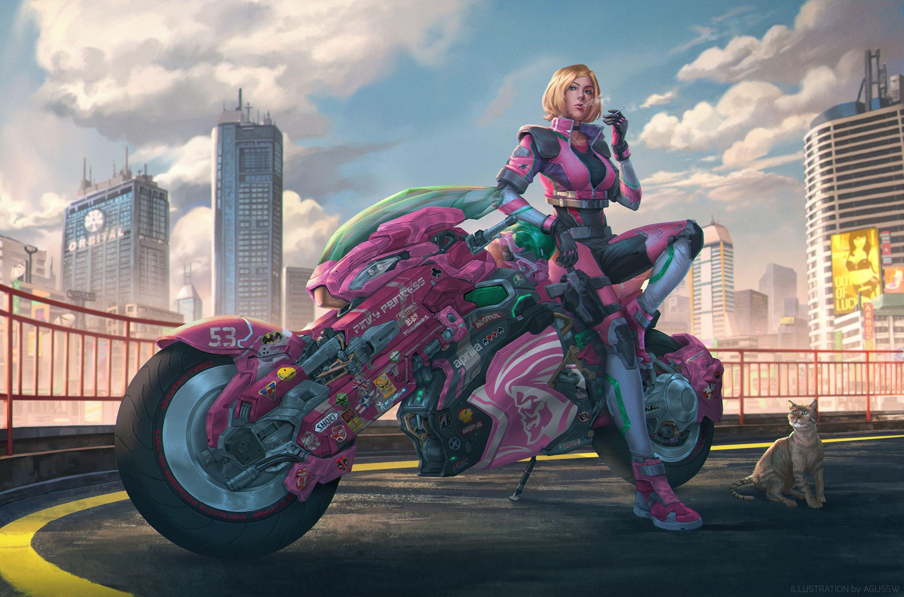 3000x1981 Biker Girl Sunset Anime .