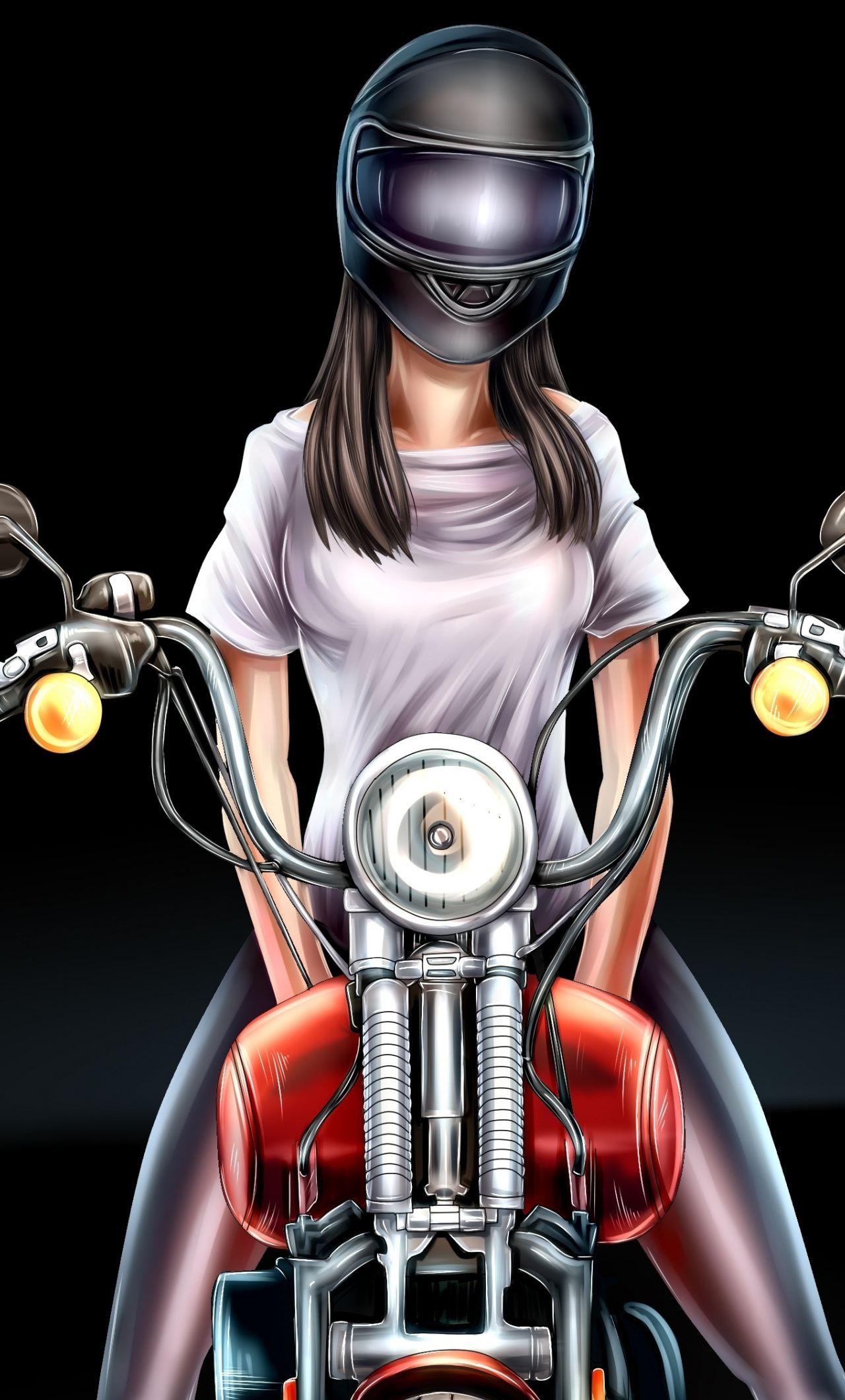 1280x2120 Biker Girl, Digital Art, Wallpaper