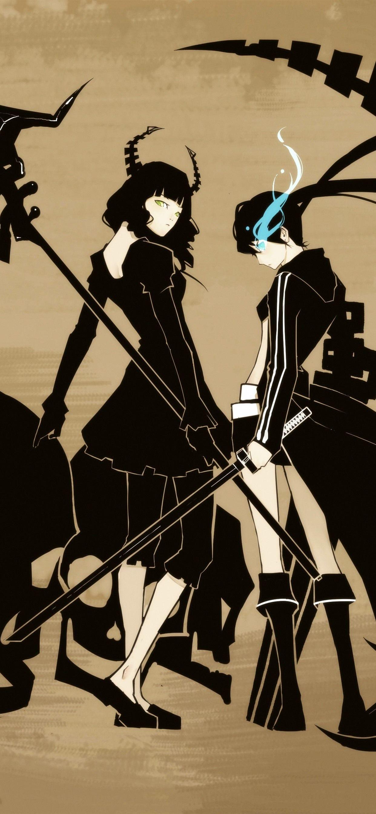 1242x2688 iPhone Wallpaper Two Anime Girls, Black Style Rock Shooter