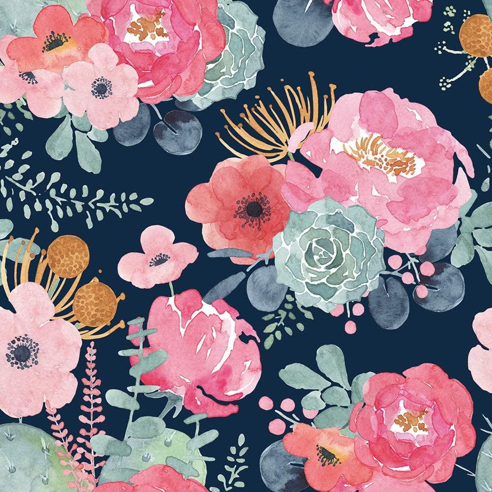 1000x1000 HaokHome 93005 1 Peel And Stick Modern Floral Wallpaper Pink Green Navy Orange Vinyl Self Adhesive Prepasted Decorative 17.7in X 9.8ft