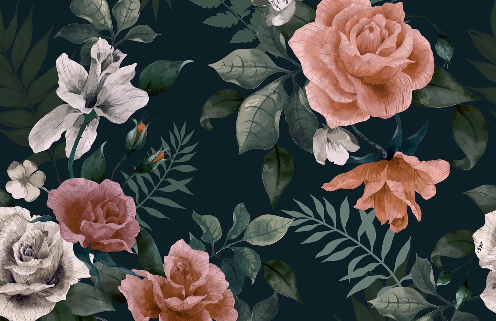 1650x1070 Dark Green & Pink Floral Wallpaper Mural