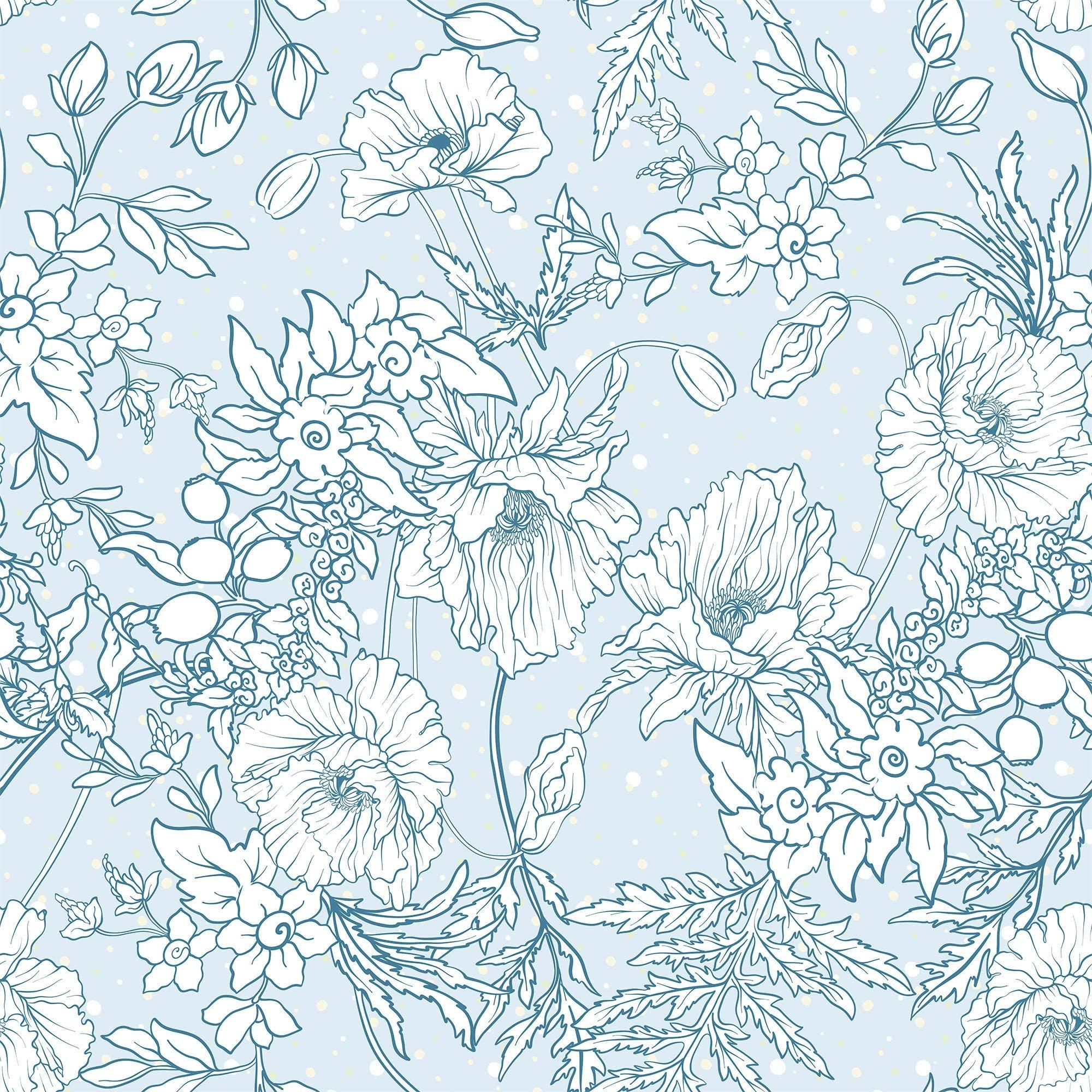2000x2000 WallsByMe Peel And Stick Blue And White Floral Floral Fabric Removable Wallpaper 0272 2ft X 8.5ft (61x260cm)