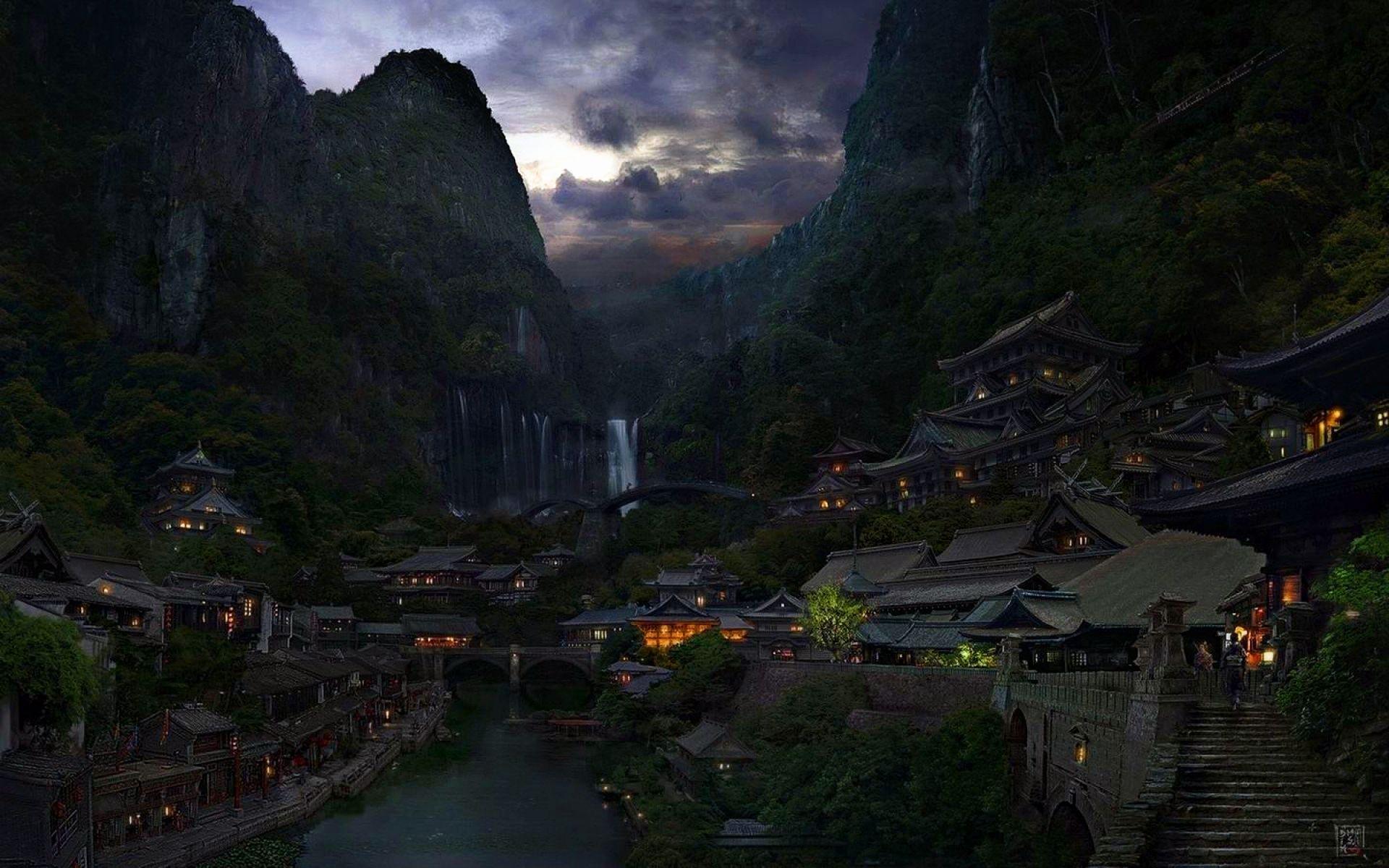 1920x1200 Lake Village Wallpaper