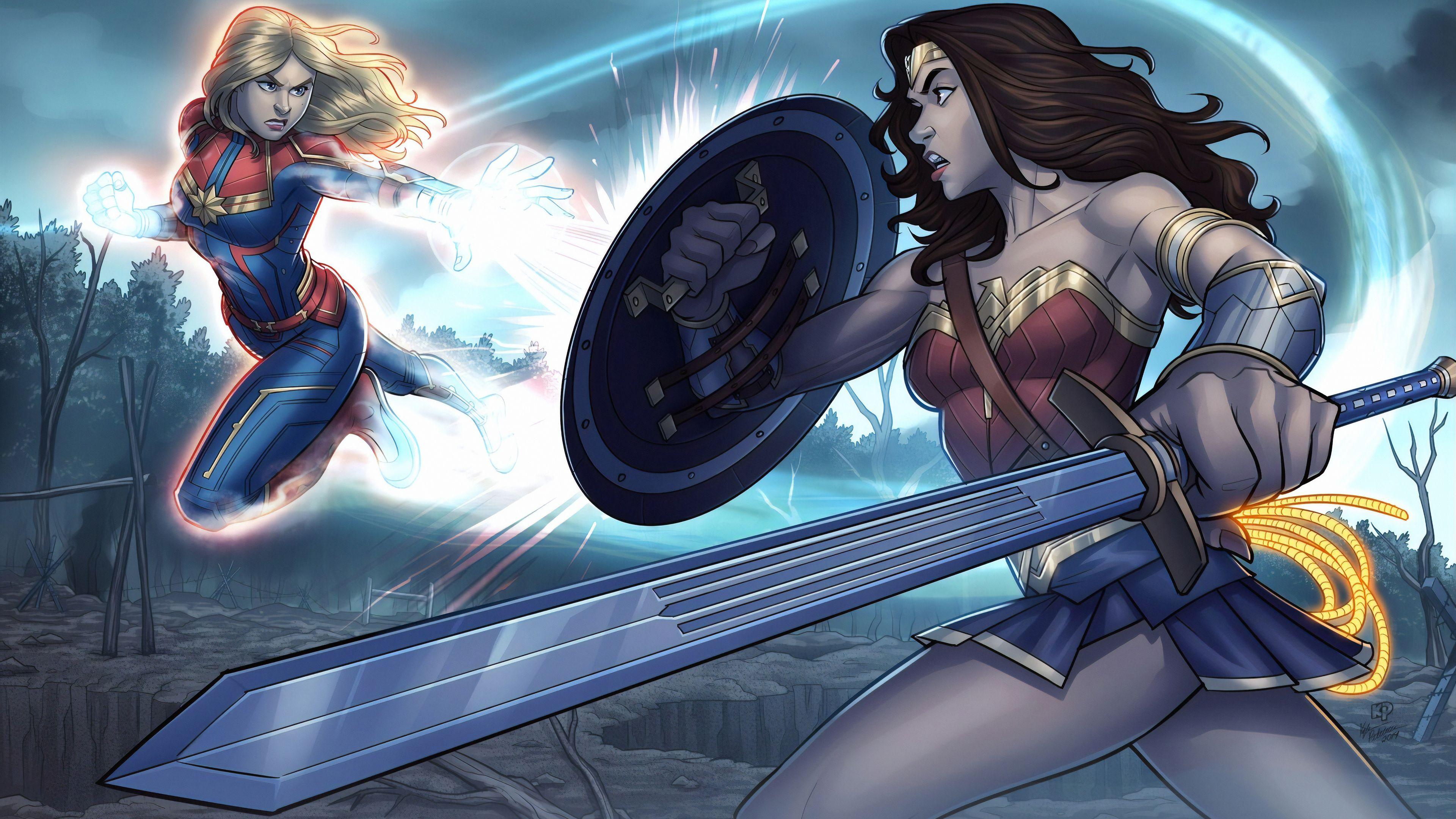 3840x2160 Wallpaper 4k Wonder Woman And Captain Marvel Wallpaper