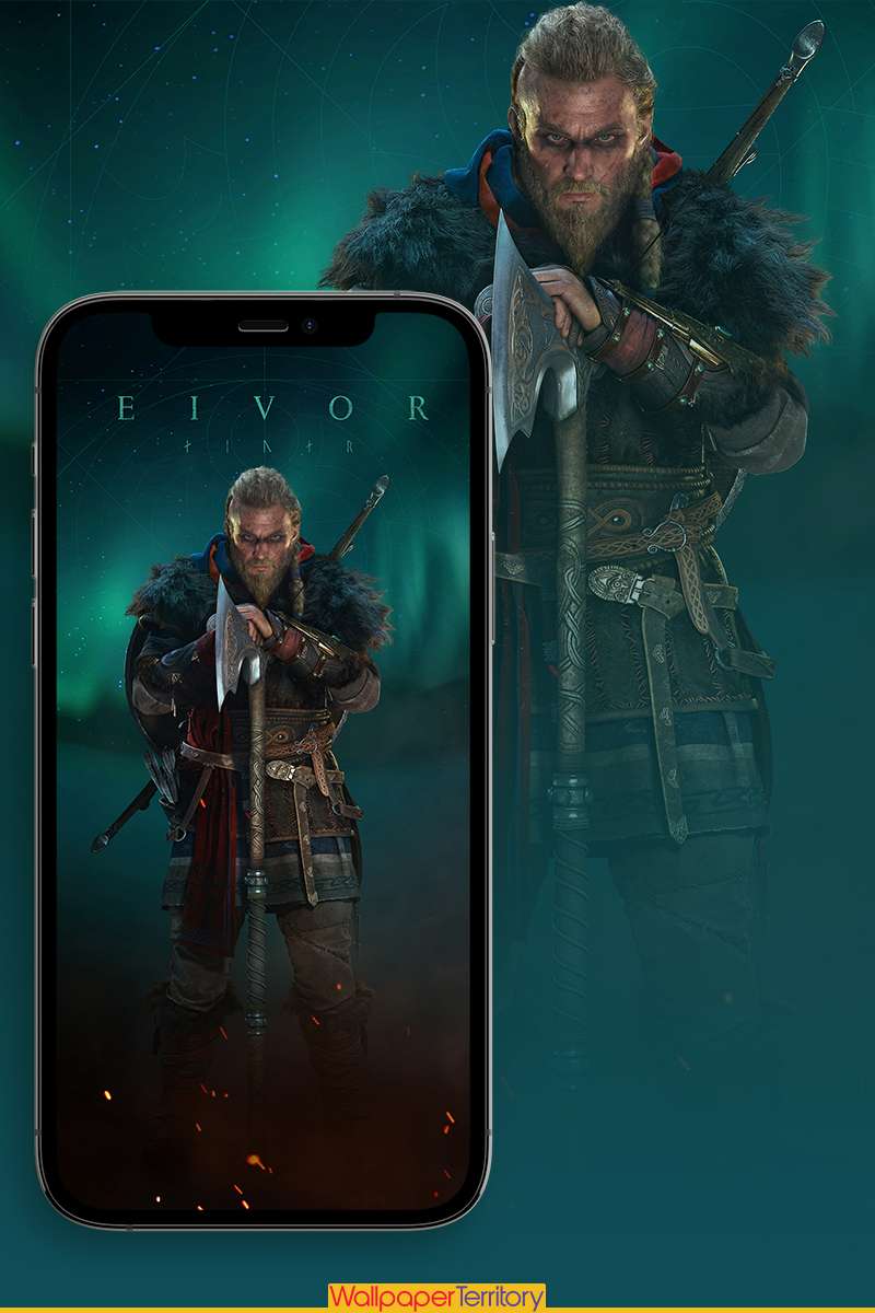 800x1200 Male Eivor Character Phone Wallpaper from Assassin's Creed Valhalla Game