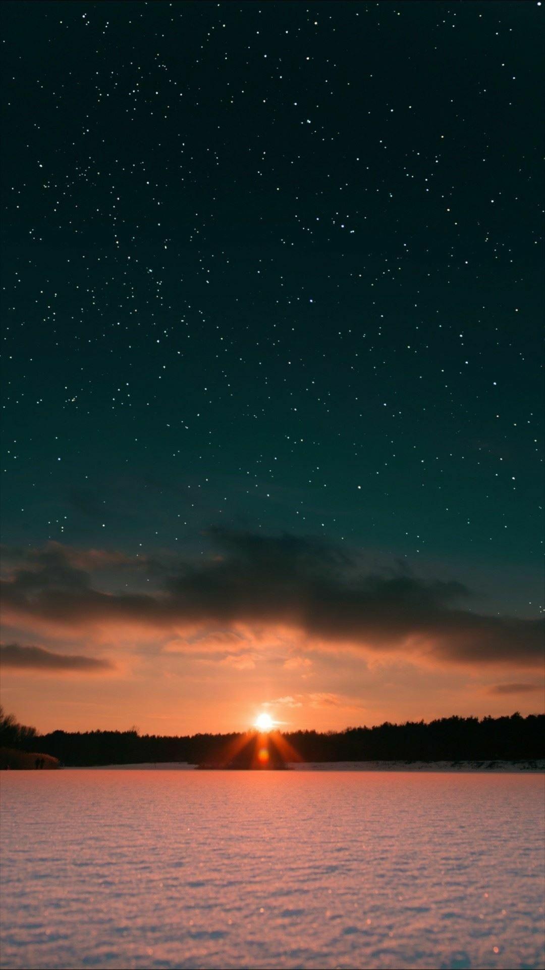 1080x1920 The sunset stars the sea scenery charming Wallpaper Background #Wallpaper #Background #iPhone #Phone #Mobile. Scenery, Beach sunset wallpaper, Sky aesthetic