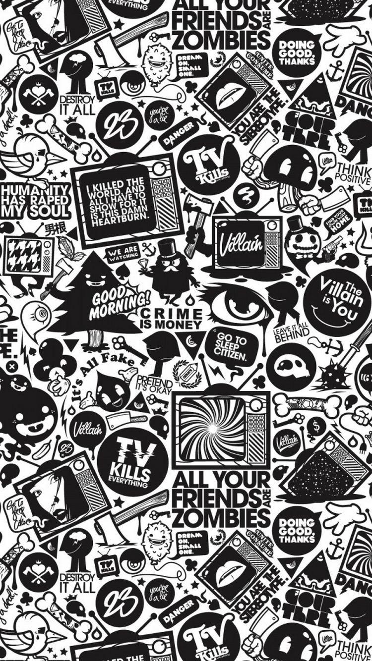 750x1334 Black And White Cartoon Wallpaper
