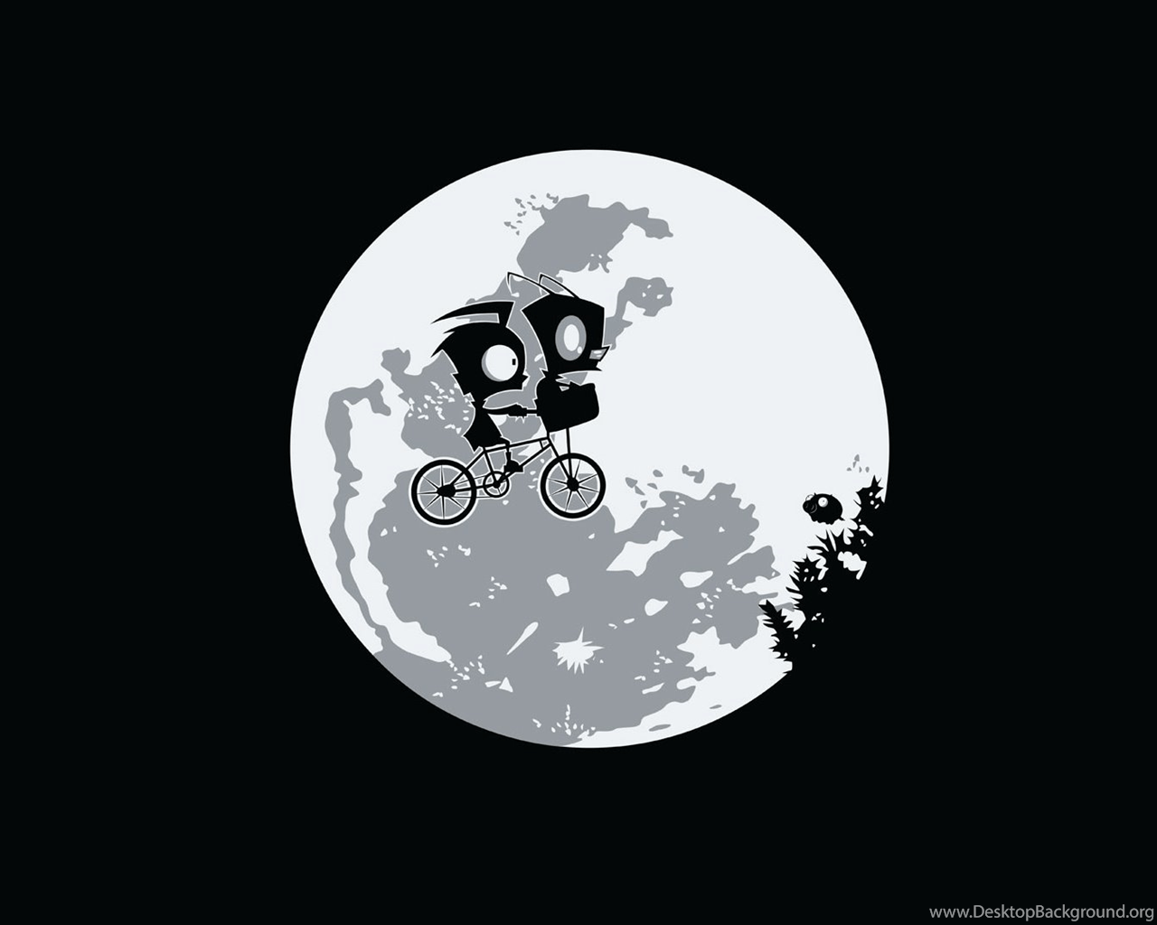 1280x1024 Invader Zim, Moon, Cartoon, Black And White HD Wallpaper Desktop Background