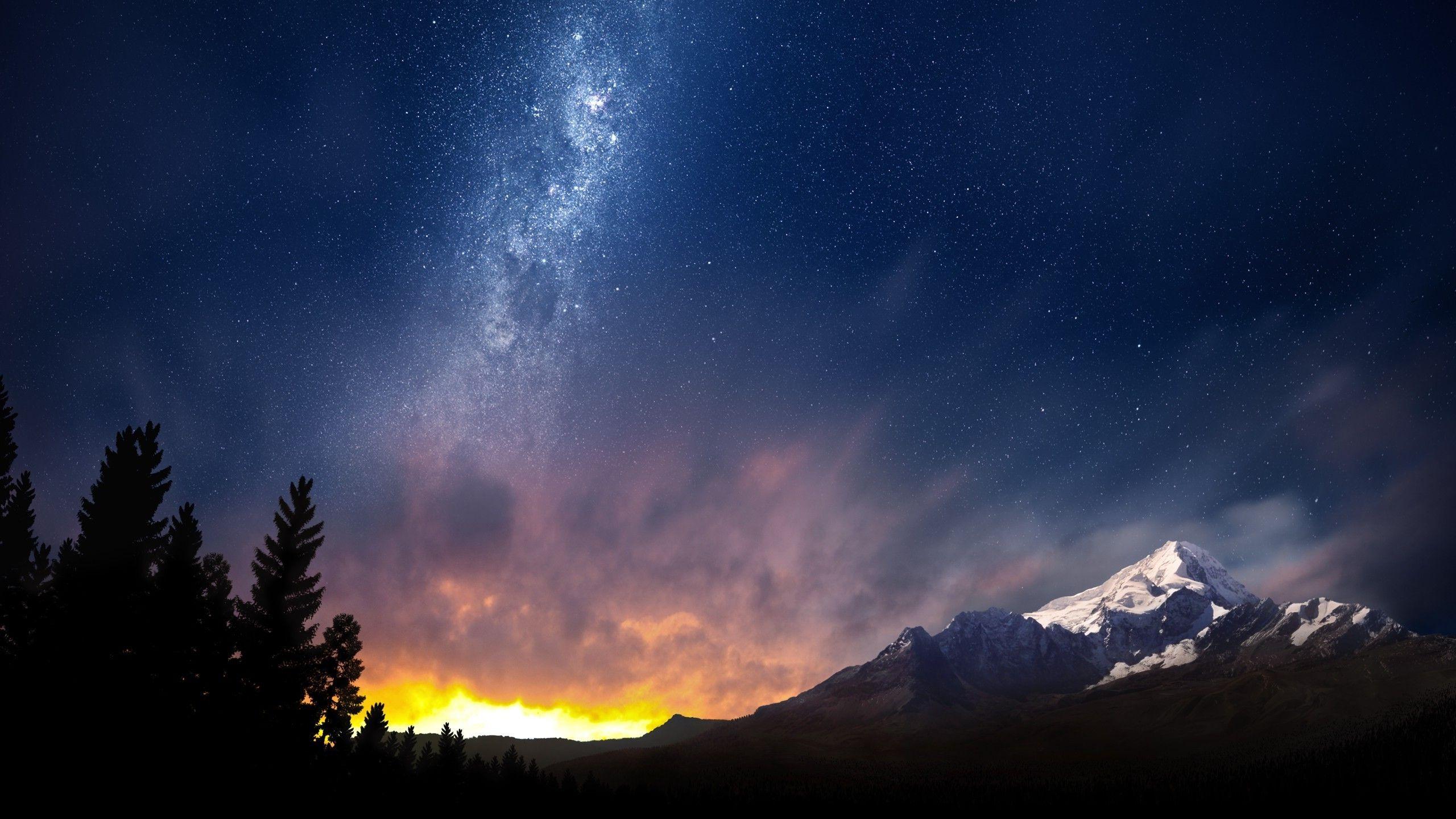 2560x1440 nature mountain stars sunset wallpaper