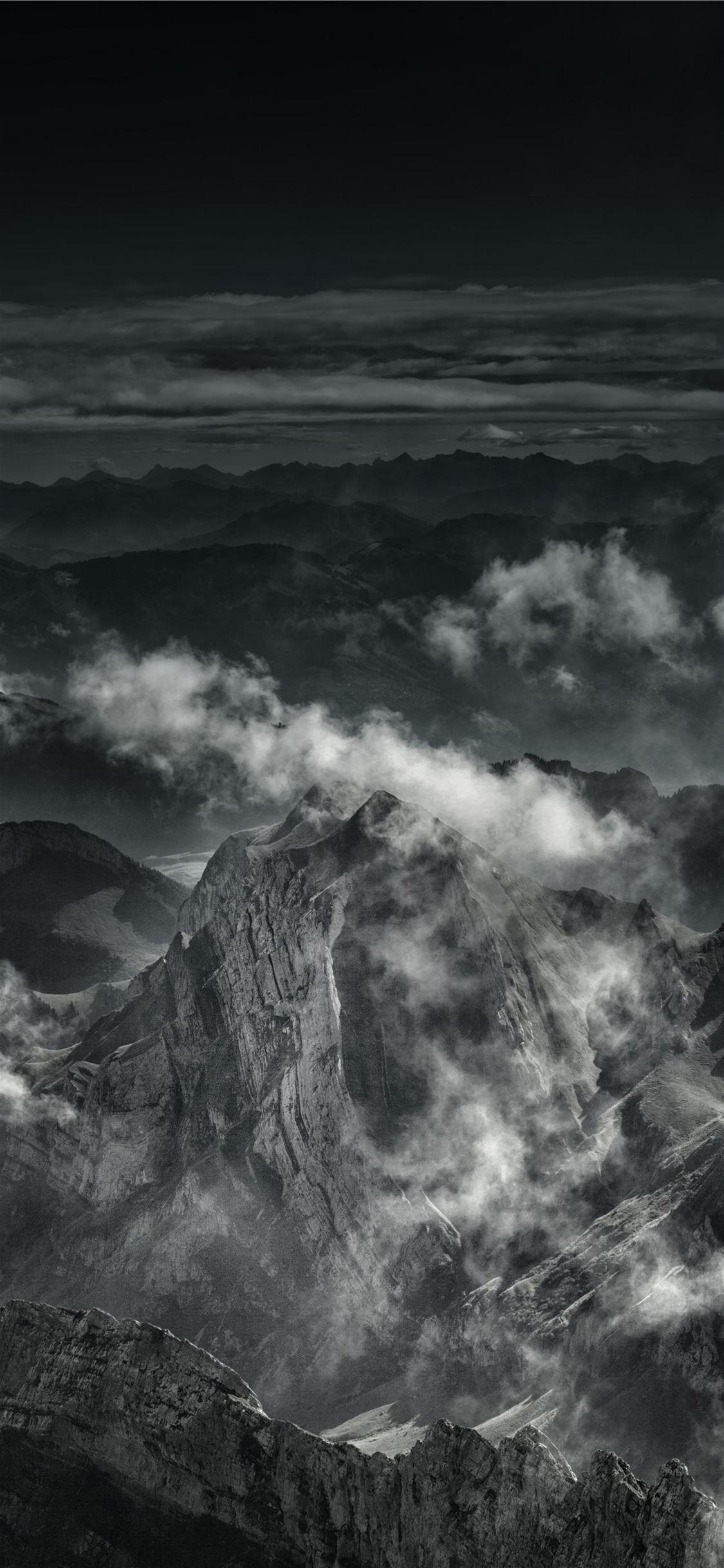 1125x2436 grayscale photo of mountain range iPhone X Wallpaper Free Download