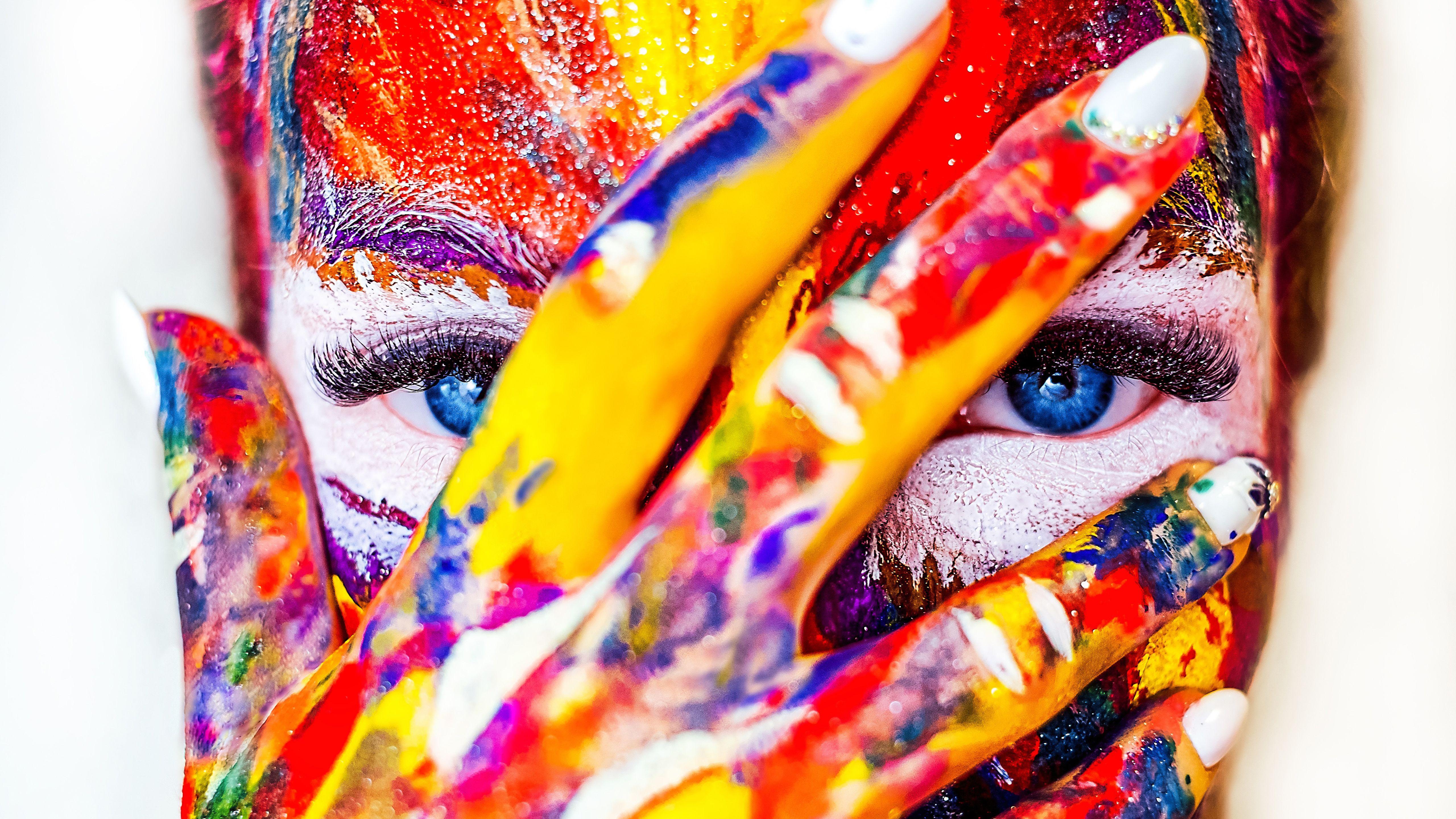 5120x2880 Portrait Blue Eyes Paint 5K Wallpaper