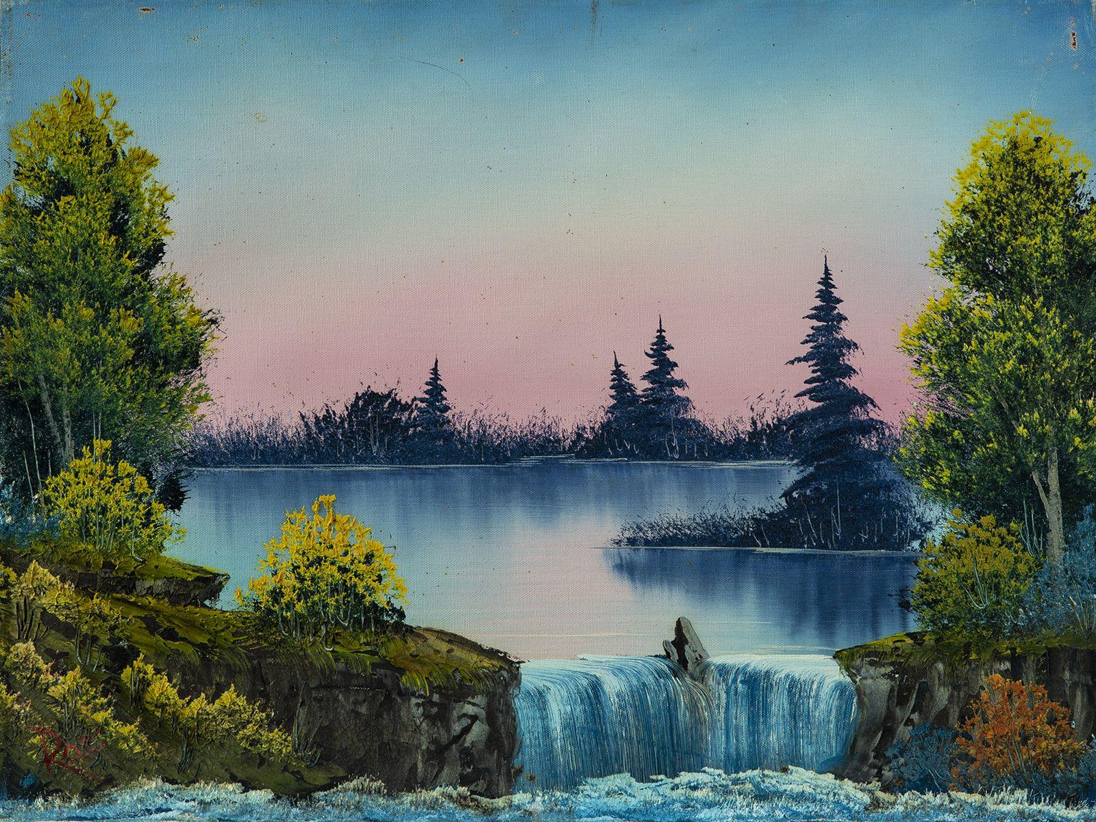 1600x1200 Bob Ross Painting Misty Waterfall