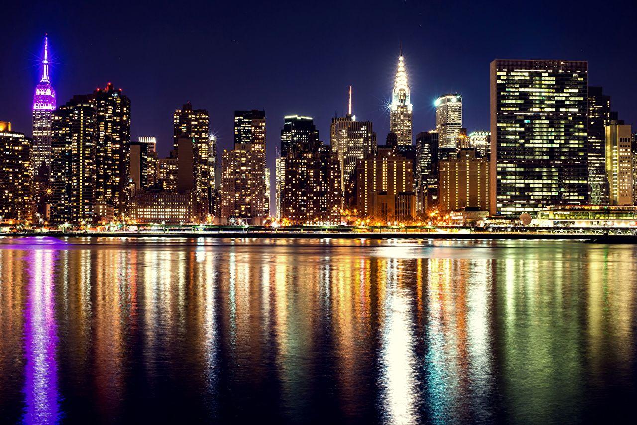 1280x854 Desktop Wallpaper New York City USA Night Rivers Skyscrapers Houses