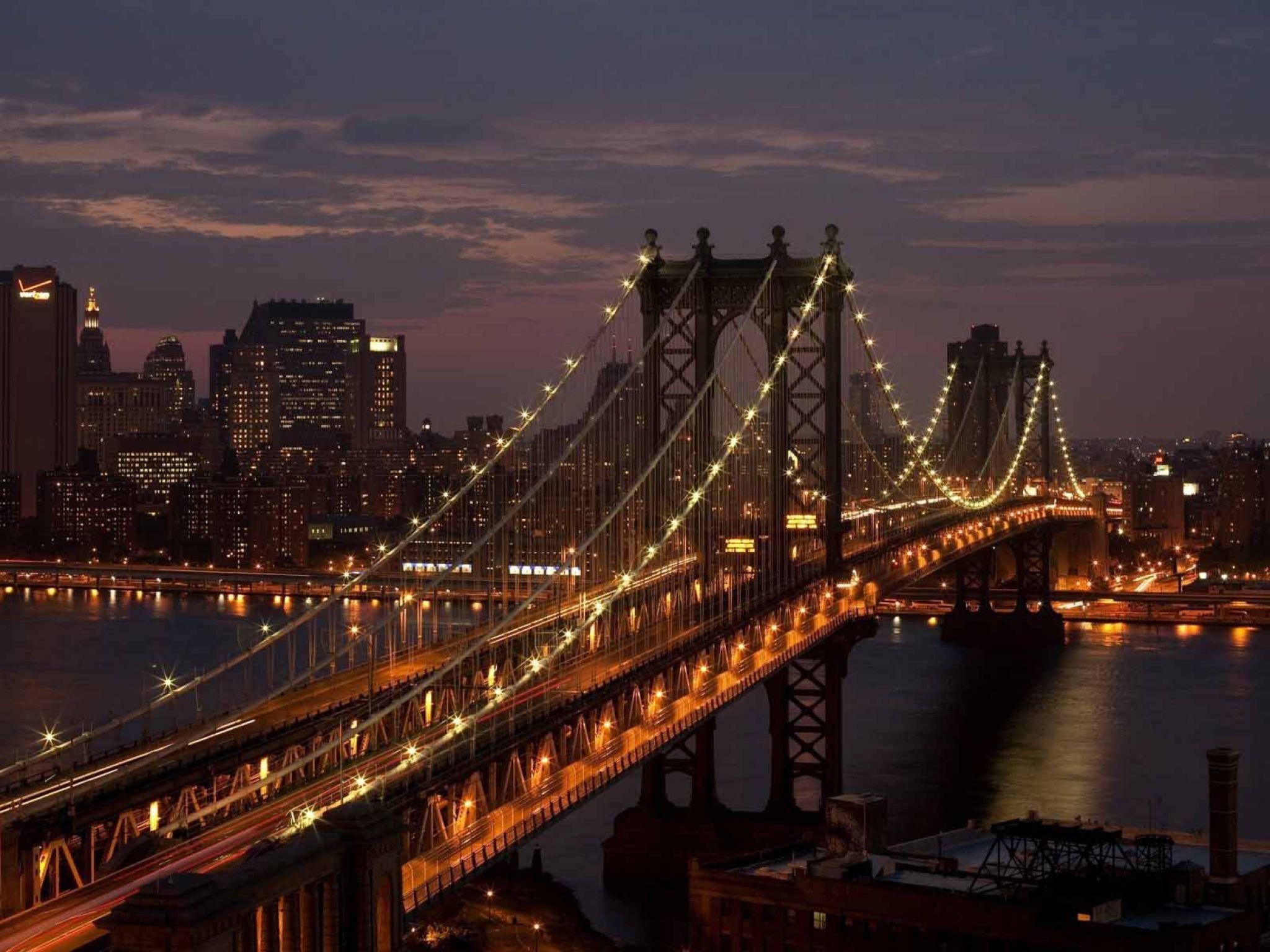 2048x1536 Manhattan Bridge New York City Night Wallpaper Wallpaper. All is Wall