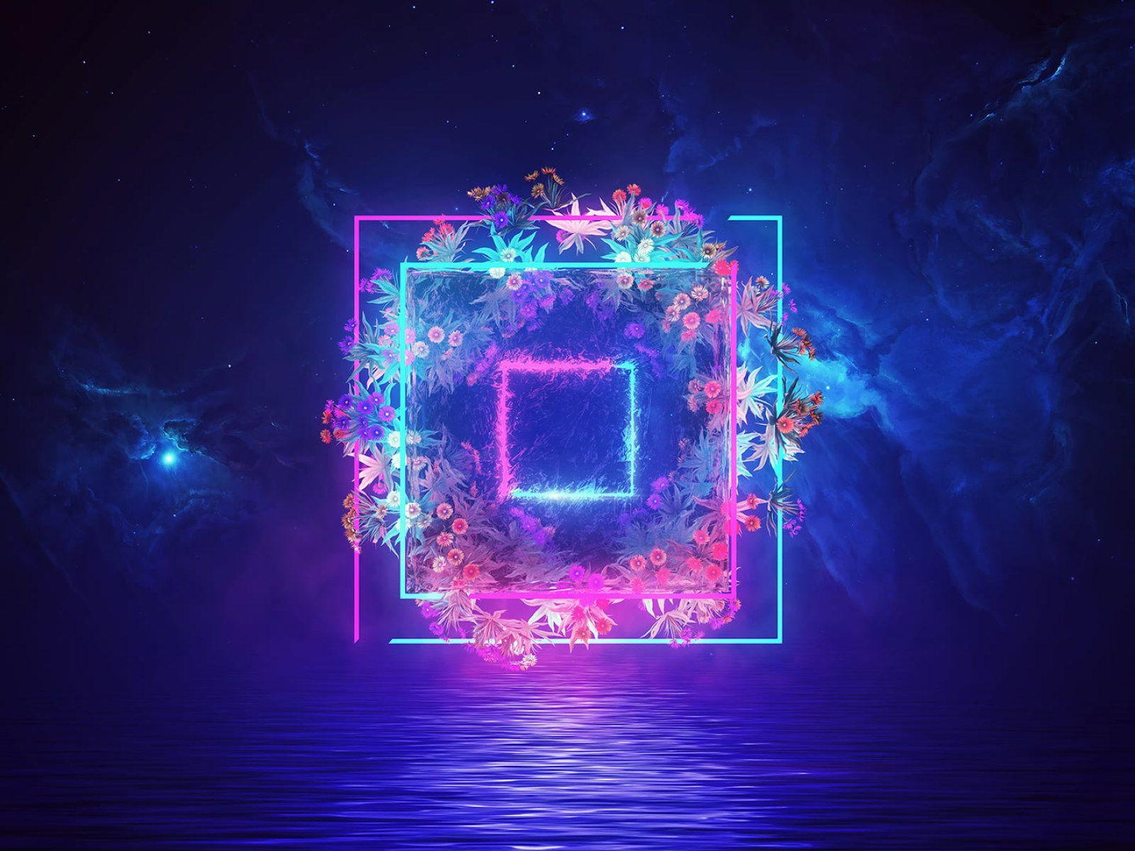1600x1200 Digital, digital art, artwork, blue, purple, lights, flowers wallpaper • Wallpaper For You HD Wallpaper For Desktop & Mobile