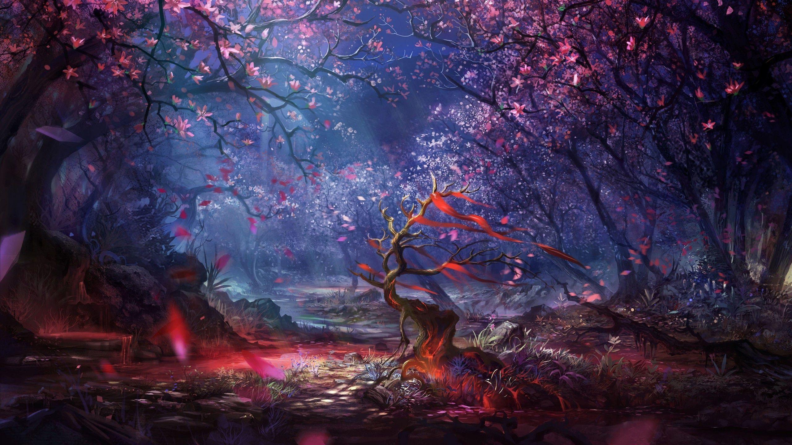 2560x1440 Digital Drawing Deer Forest .