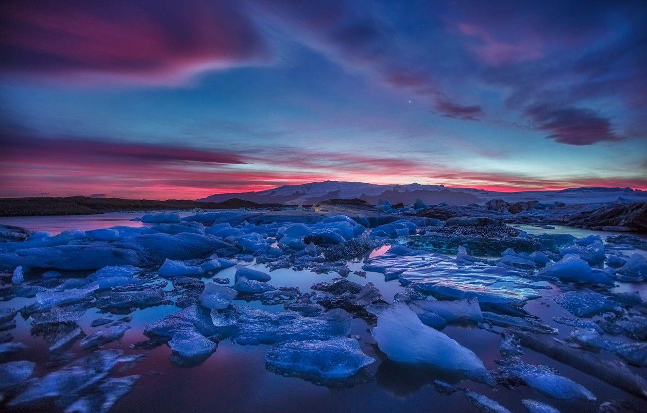 1332x850 Wallpaper Landscape, Water, Sunset, Ice, Cold image for desktop, section пейзажи