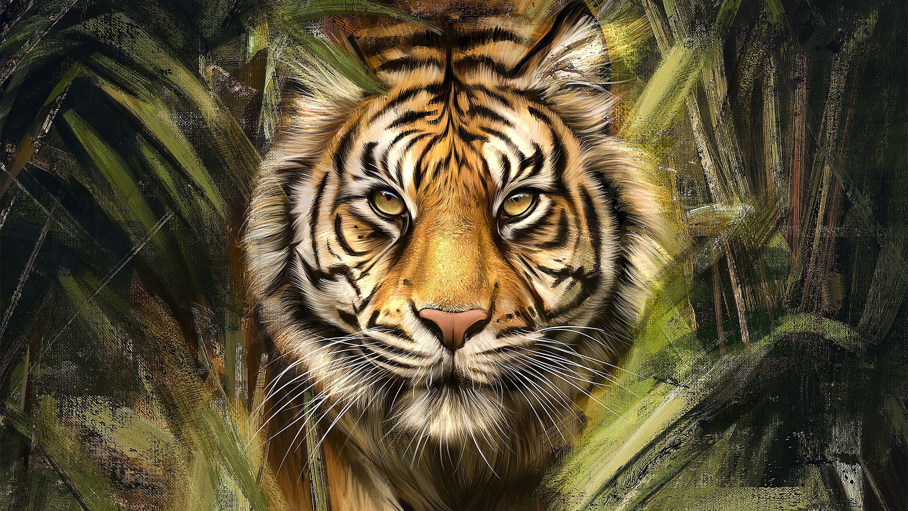 3000x1688 Crazy Tiger Art Wallpaper .