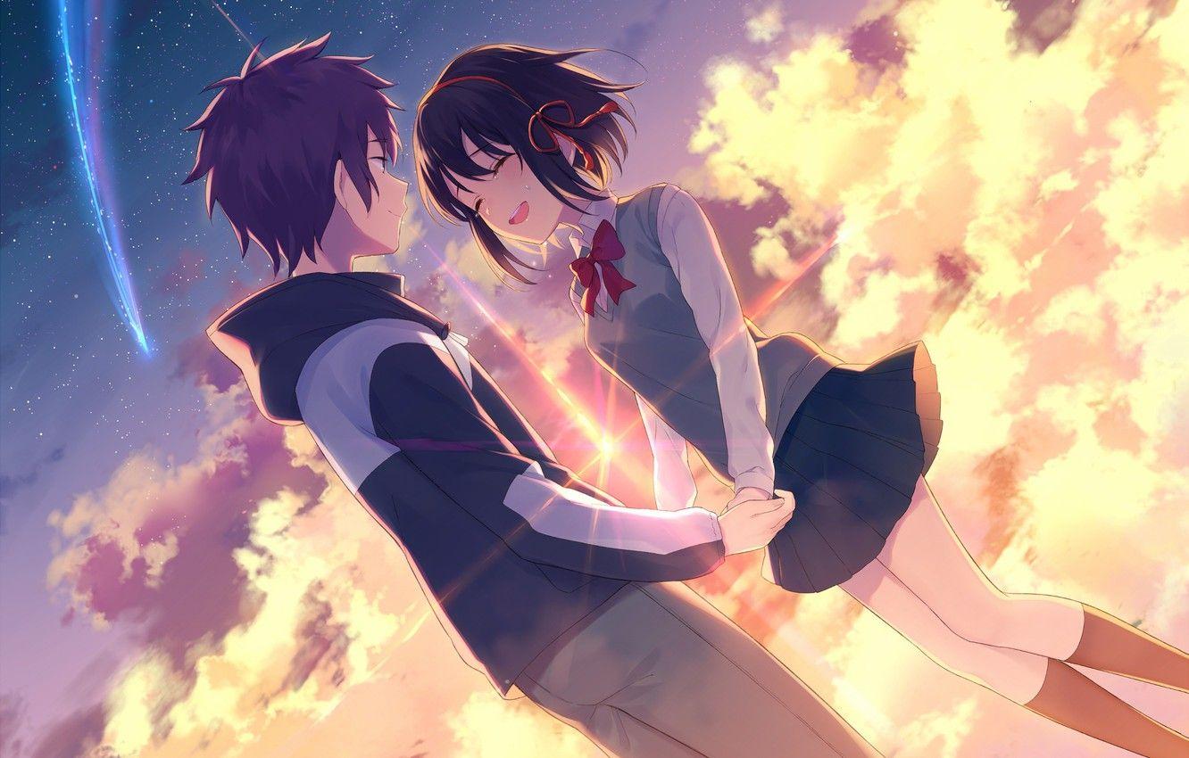 1332x850 Photo Wallpaper Girl, Love, Sunset, Romance, Anime, Distance Love Anime