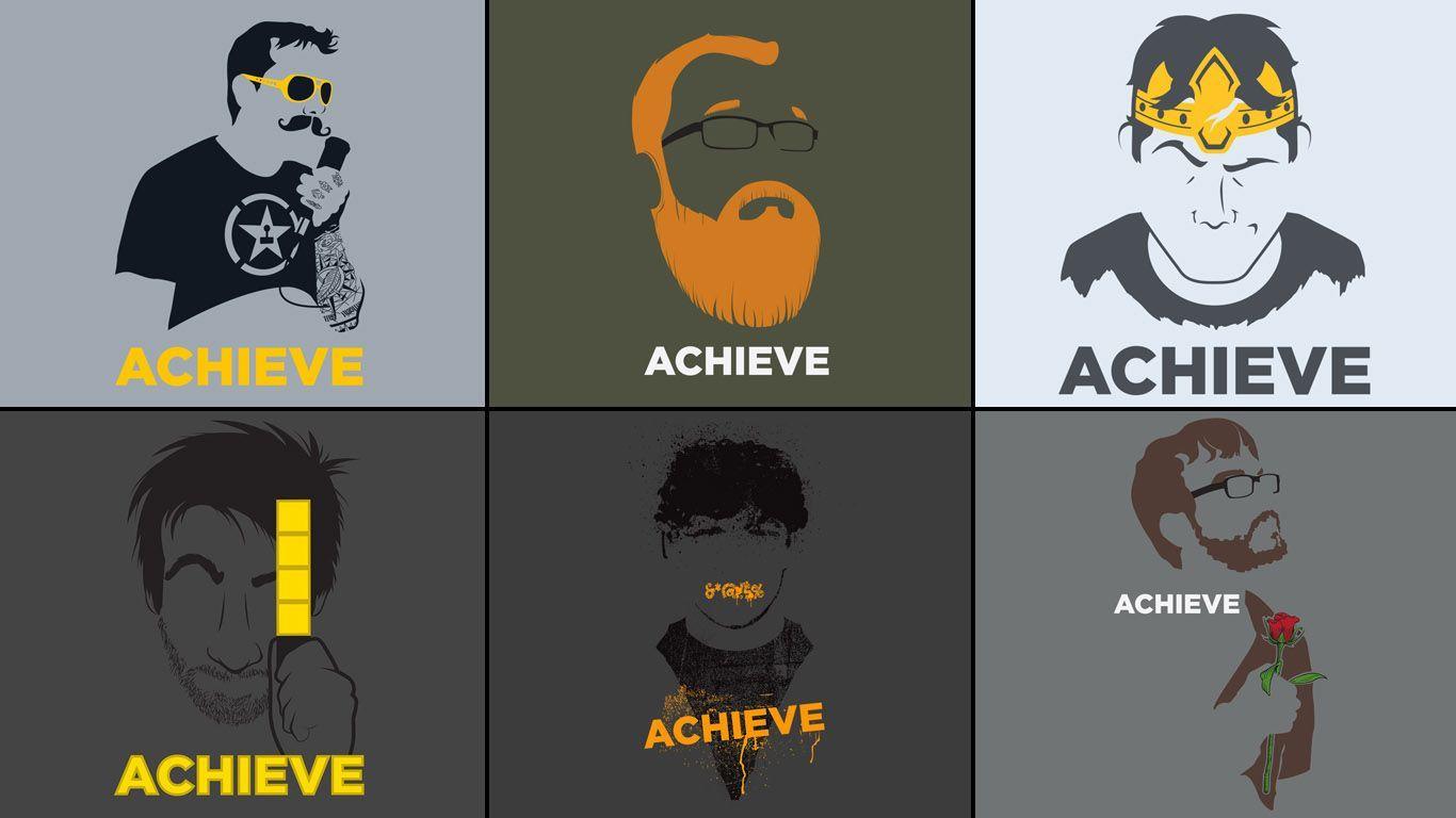 1366x768 I put together this wallpaper using the 'achieve' shirts. Individual wallpaper in comments. Achievement hunter, Achievement, Rooster teeth